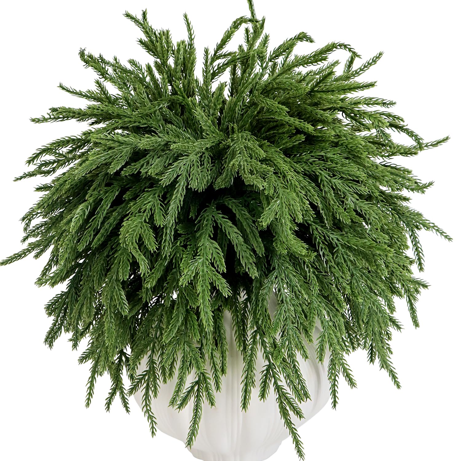10Pcs Artificial Norfolk Pine Branches 17.7 Inches Fake Norfolk Pine Needles Sprigs Christmas Greenry Stems DIY Crafts Accessories for Garlands Vase Xmas Tree Filler Picks Home Decorations (10, Green)
