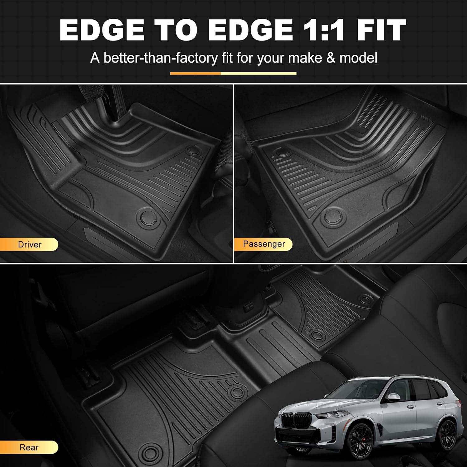 Floor Mats & Cargo Liner compatible with BMW X5 2026 2025 2024-2019 ONLY 5 Seats (Non 45e/50e & 7-Seats Models) | All Weather TPE Floor Mats for 2019-2025 2026 X5 G05 Accessories Anti-Slip Trunk Liner - Image 3