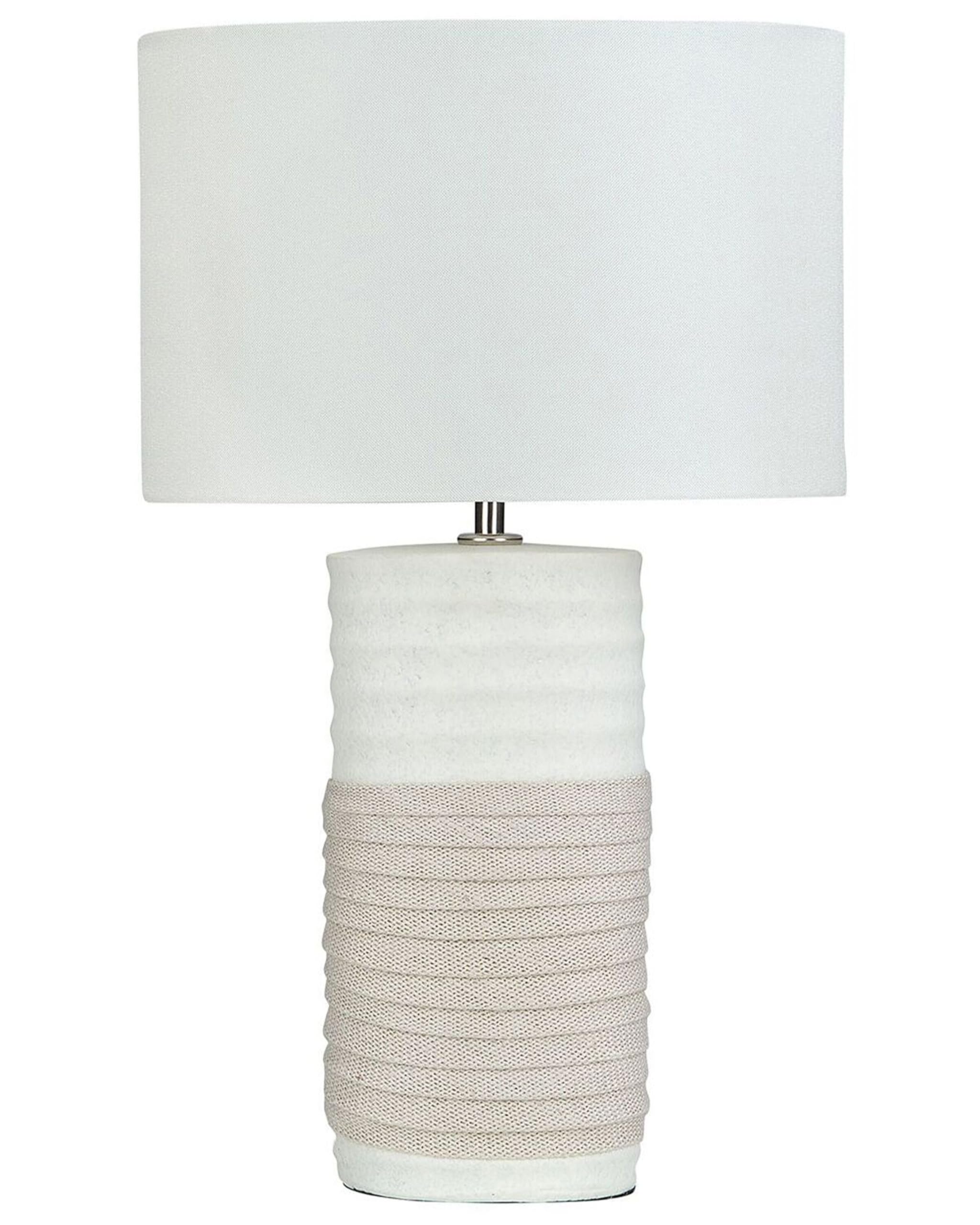 Beliani Klassische Tischlampe Leinen/Porzellan weiß und helles Beige Navia