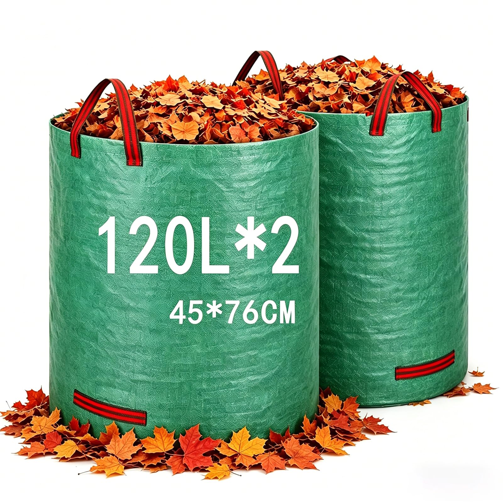 GJWLaie Garden Waste Bags 120L x 2 Heavy Duty Garden Bags Reusable Garden Sacks with Handles Collecting Garden Waste Plant waste grass and Leaves Foldable Camping Recycling Bags โ image 1