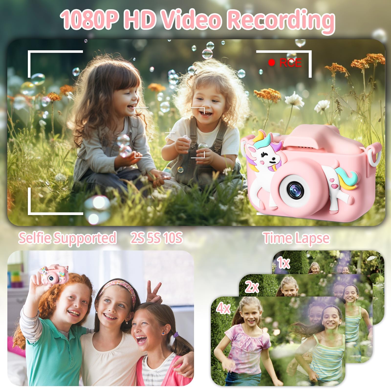 Aparat dla Dzieci z Ekranem 2,0 cala o Rozdzielczości 1080p, Wyposażony w Kartę SD o Pojemności 32 GB – Cyfrowy aparat do Selfie dla Chłopców i Dziewczynek
