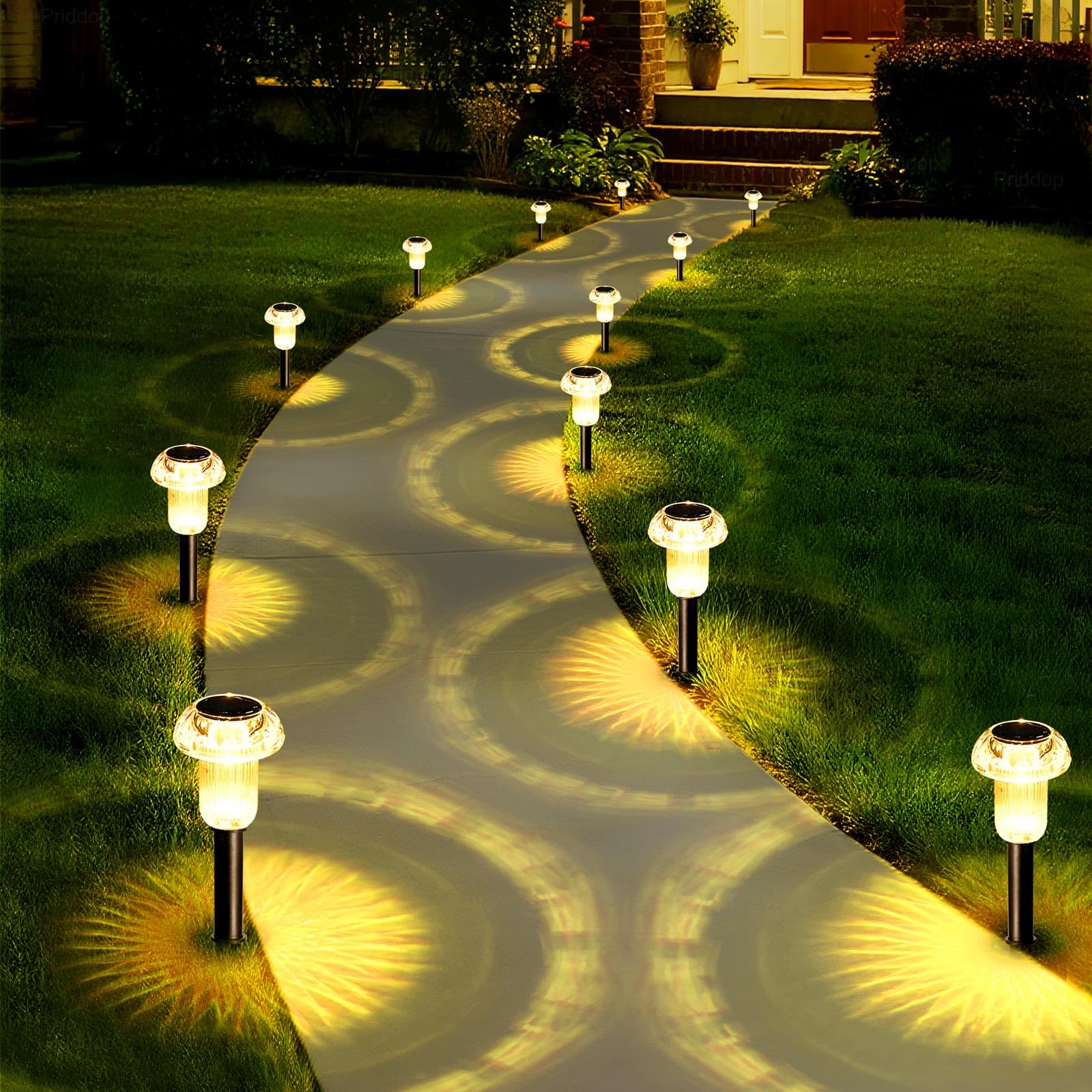 Priddop 8 Pack Solar Garden Lights Outdoor Waterproof 3000K Warm White LED