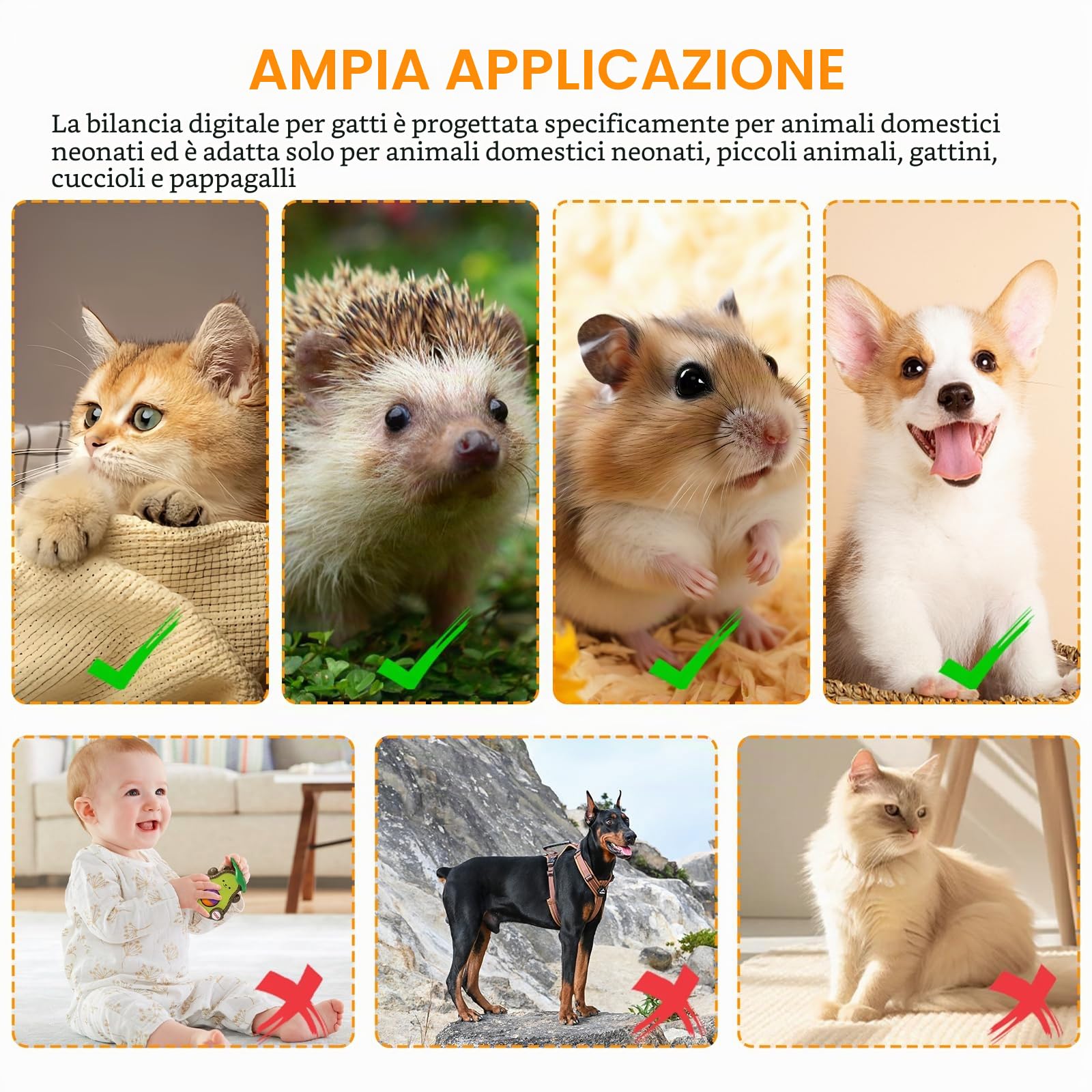 Bilancia digitale per animali di piccola taglia con 4 modalità di pesatura (kg/oz/lb/ml) per gattini, cuccioli, criceti, piccoli uccelli (15 kg)