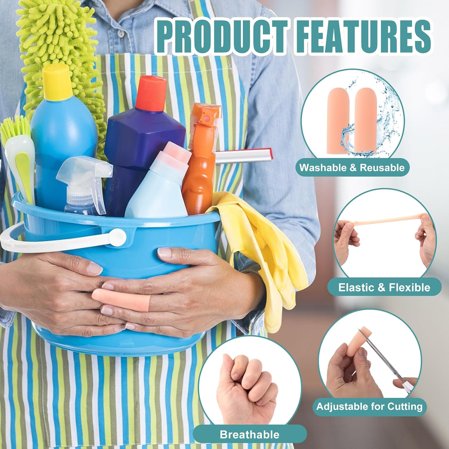 20pcs Gel Finger Cot Caps, Stretchable Silicone Finger Support Protectors, Gel Finger Tip Cover Gloves for Hands Cracking Trigger Finger Arthritis- Nude
