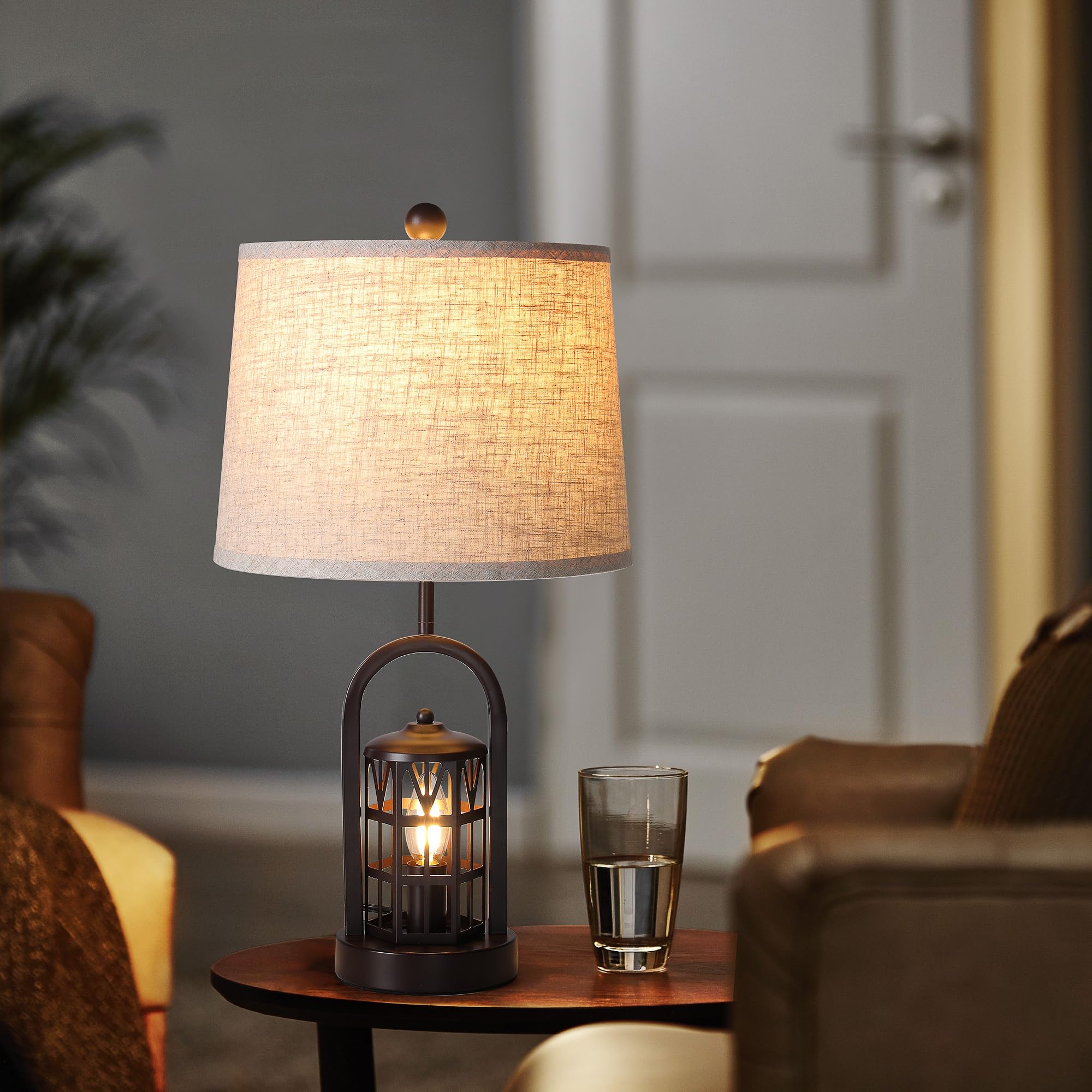 27 Inch Farmhouse Table Lamps Set Of 2 With USB & Outlet - Dimmable Bedside Lamps For Bedroom Black