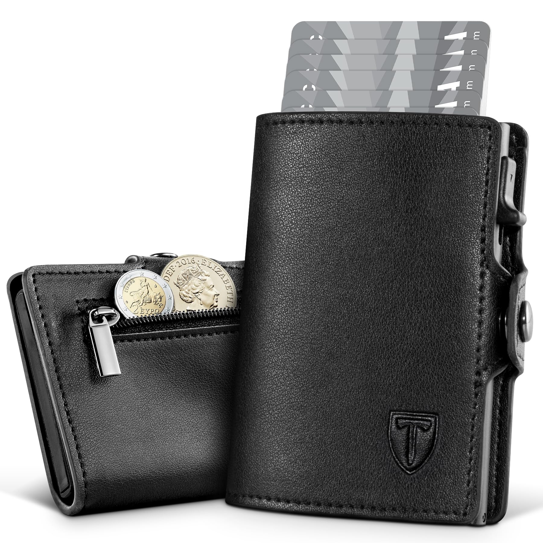 TENBST Portafoglio Uomo Slim, Porta Carte di Credito Piccolo, Portacarte con Protezione RFID Anticlonazione, Porta Tessere Uomo con Portamonete, Regalo Scatola