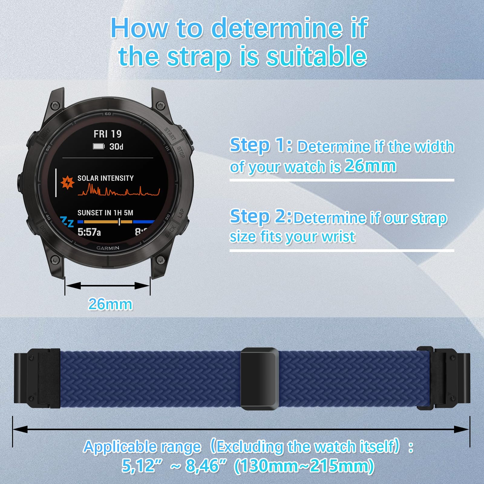 QuickFit Nylon Armband 26 Mm Für Garmin Tactix/Fenix/Enduro – Klettverschluss, Waschbar, Bunte Farben