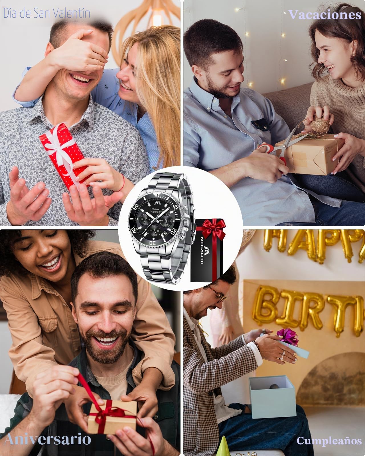 MEGALITH Relojes Hombre Acero Inoxidable Relojes Grande de Pulsera Cronógrafo Impermeable Elegante Reloj Analógico Hombre Diseñador Luminosa Fecha, Regalos para Hombres