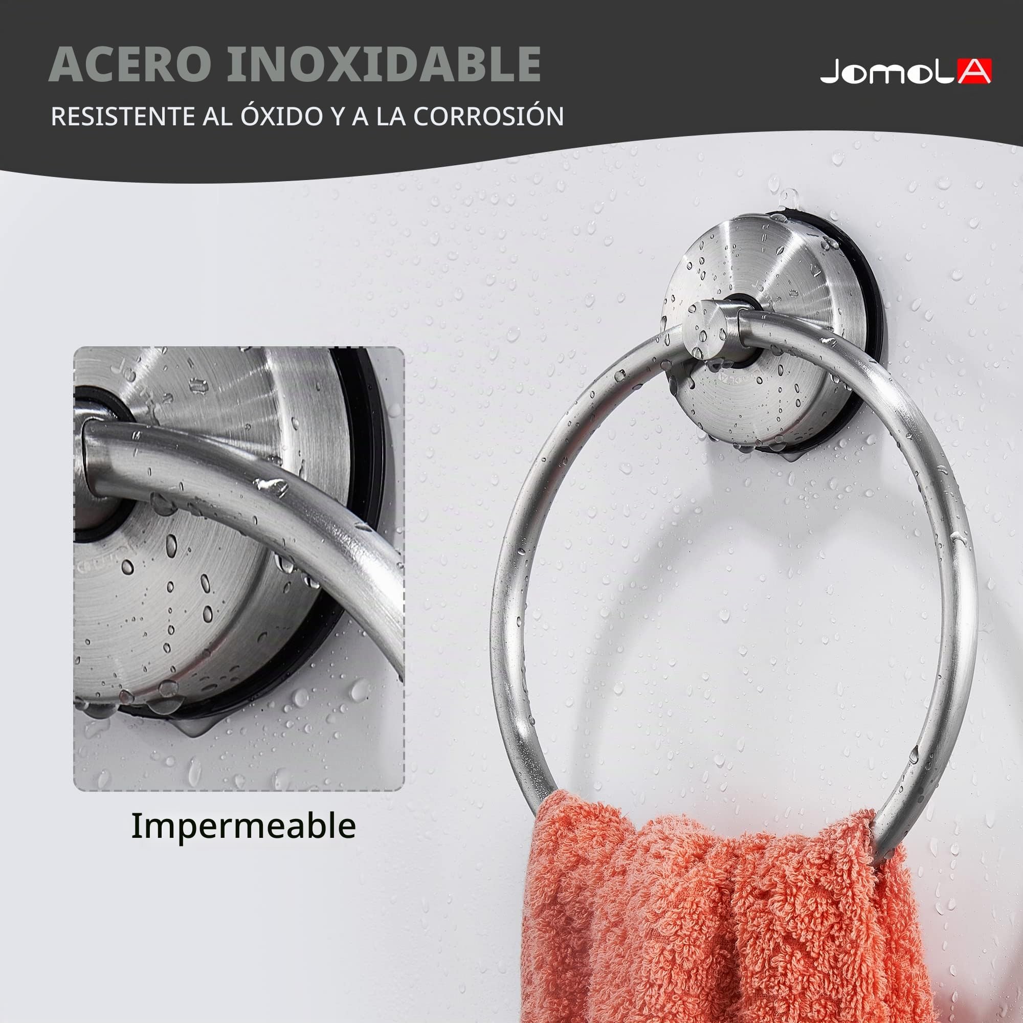 JOMOLA Toallero de Aro con Ventosa Toalla Anillo de Acero Inoxidable Sin Taladrar Anillo de Toalla Baño Colgador de Toallas Montaje en Pared Acabado Cepillado
