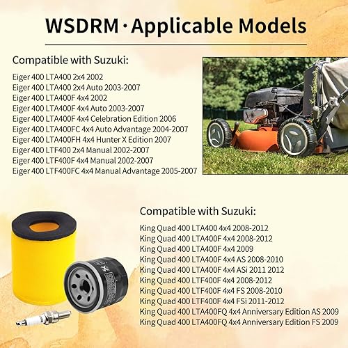 Miniatura 5 de Filtro de aire 13780-03G00 1651003G00 con bujía compatible con Suzuki Eiger 400 LTA400 2x4  LTA400F 4x4 Auto 2003-2007, King Quad 400 LTA400F