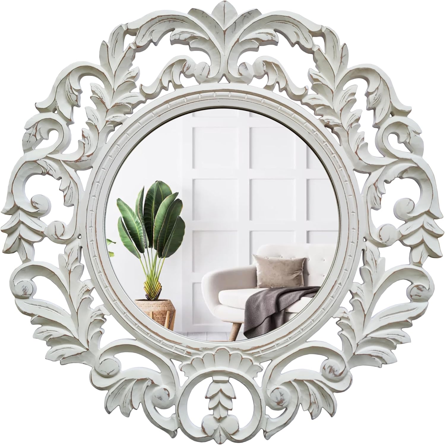 JFY Designs Wall & Accent Mirror Wall Décor - Vanity Mirror with Engineered Wood Frame, Boho Farmhouse Wall-Mounted Mirrors for Bathroom, Entryway, Living Room