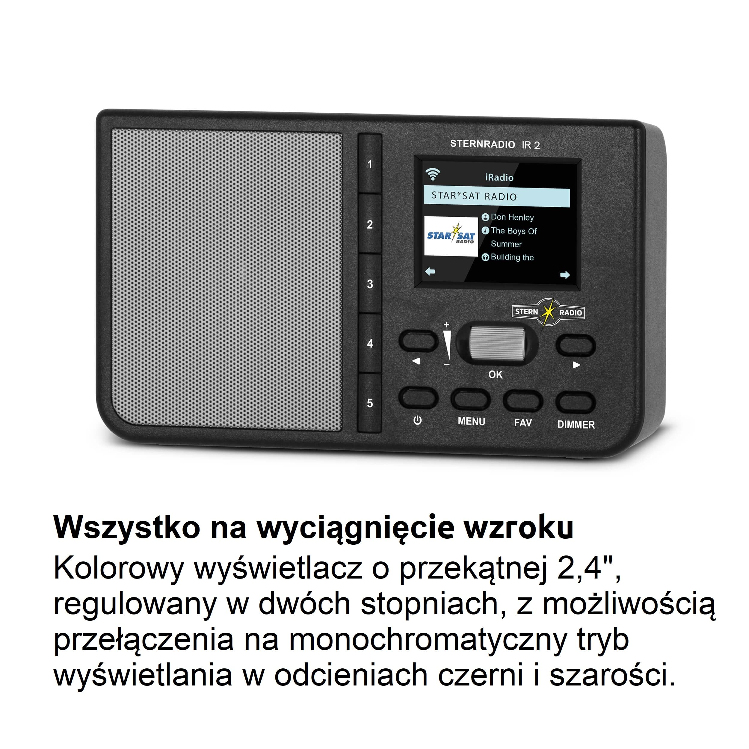 TechniSat Radio gwiazdkowe IR 2 – kompaktowe radio internetowe (WLAN, wymienny akumulator, kolorowy wyświetlacz, zmienne przyciski bezpośredniego wyboru, nadajnik radia do spania, budzik, timer snu