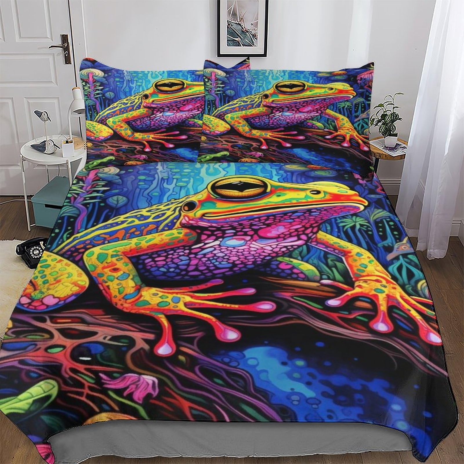 Frog Duvet Cover Set 3D Bedding Set Microfiber Comforter Cover 3pcs with Pillow Shams, Soft Quilt Covers for Kids Adult King(220x240cm)
