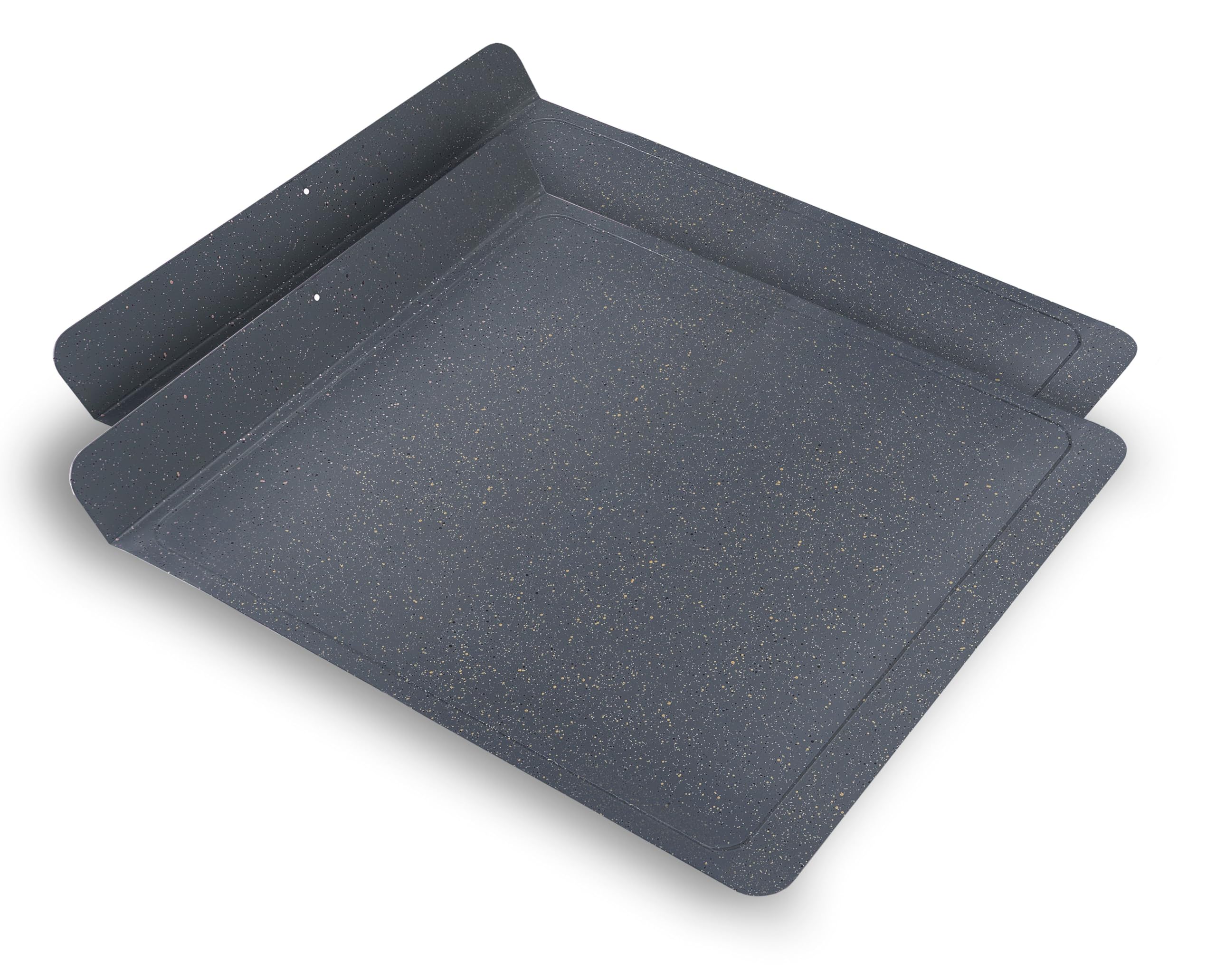 casaWare 2 bandejas planas grandes para hornear galletas, 12.5 x 14 pulgadas con un mango de 1.5 pulgadas, revestimiento antiadherente de cerámica (granito plateado)