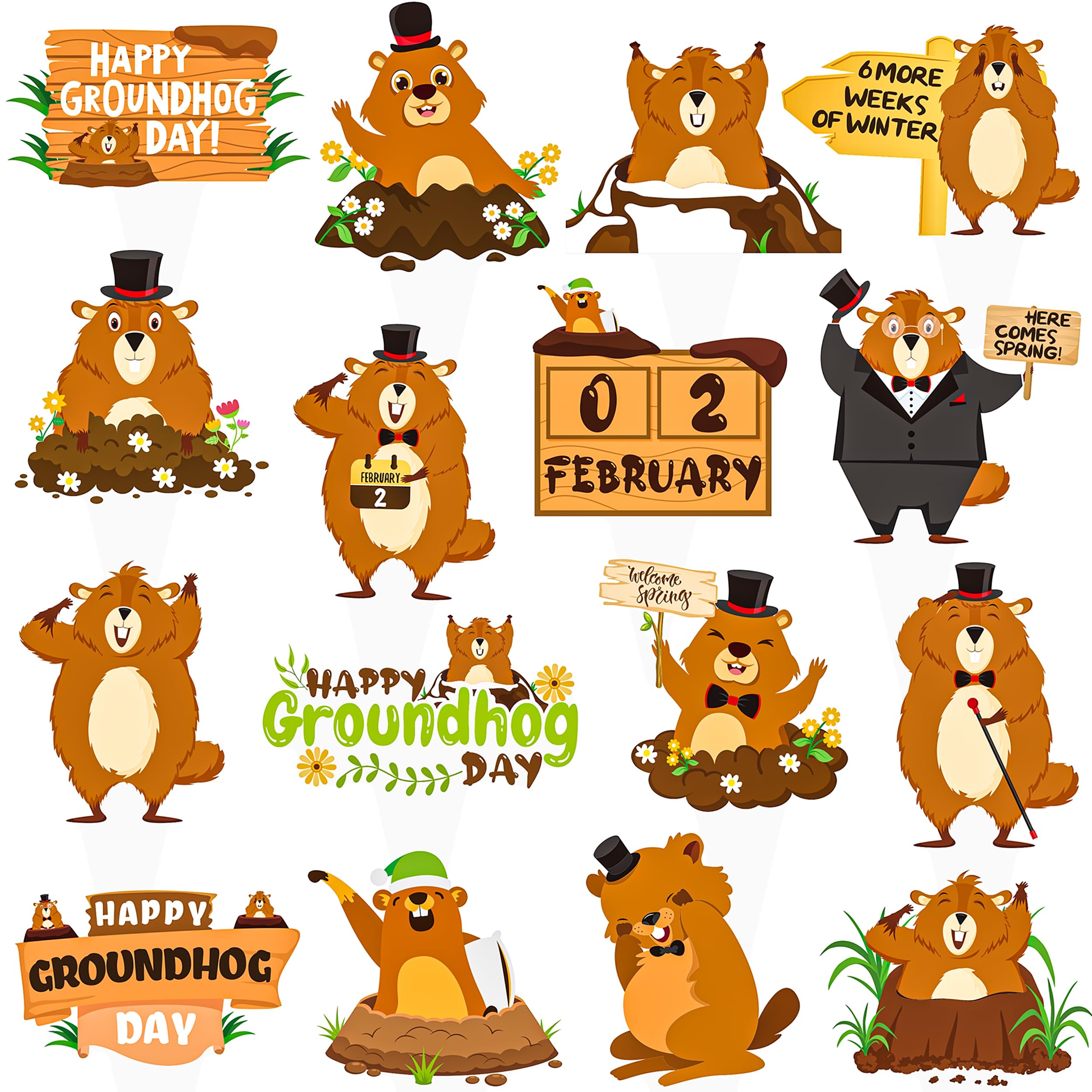 Happy Groundhog Day Cupcake Toppers - Groundhog Party Decoration - Animal Theme Cupcake Picks - Birthday Party Decor for Spring Is Coming Baby Showers