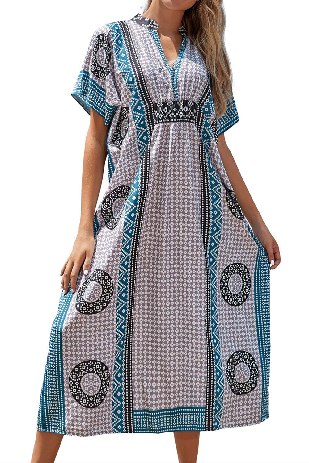 YouKD Print Floral Kaftan Boho Beach Bikini Cover Up Robe Plus Size Loungewear for Women