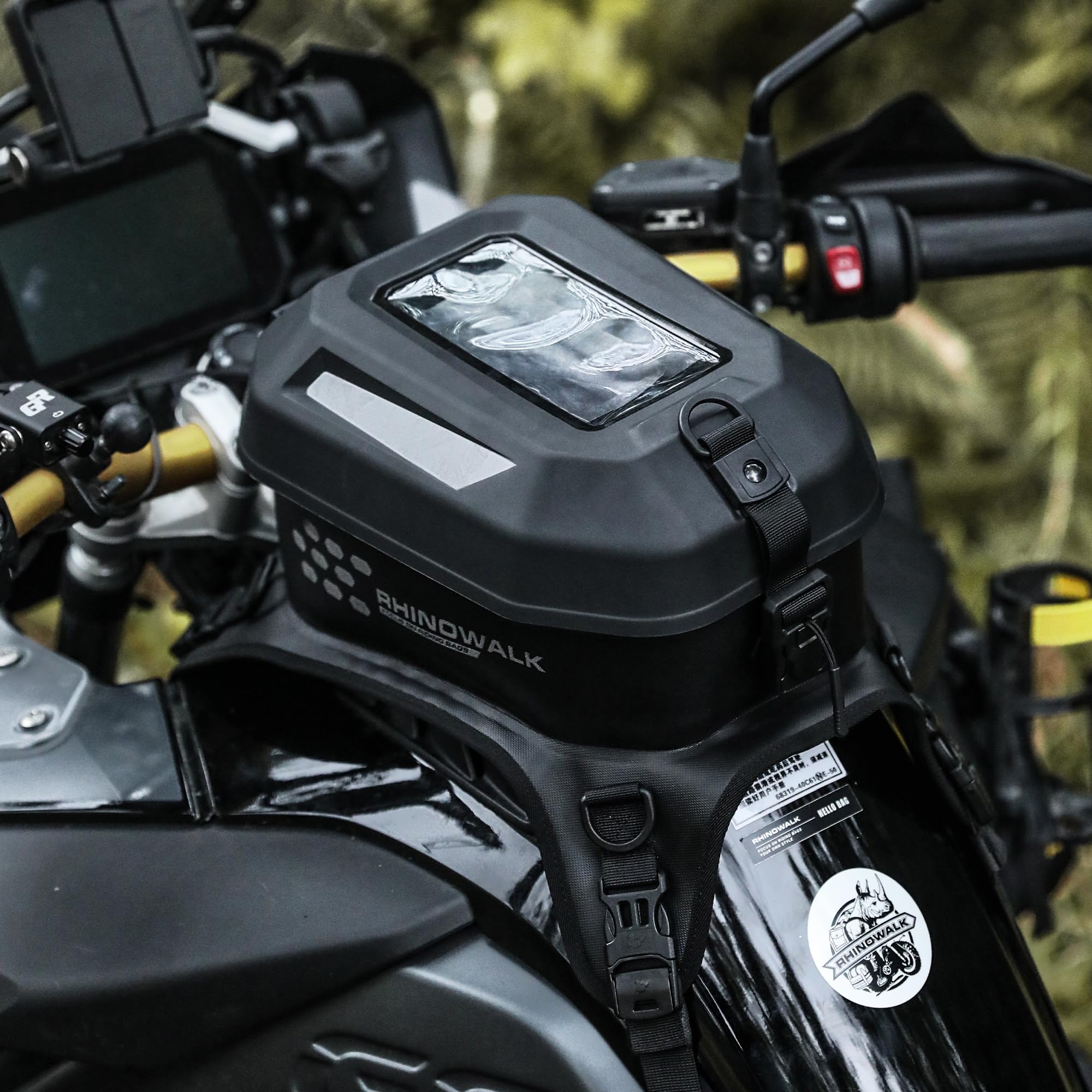 Rhinowalk Motorrad Tanktasche Wasserdicht – Hartschale Tank Bag mit Touchscreen-Handyfach, Magnetverschluss, abnehmbarem Deckel, Schultergurt – für Motorräder und Outdoor