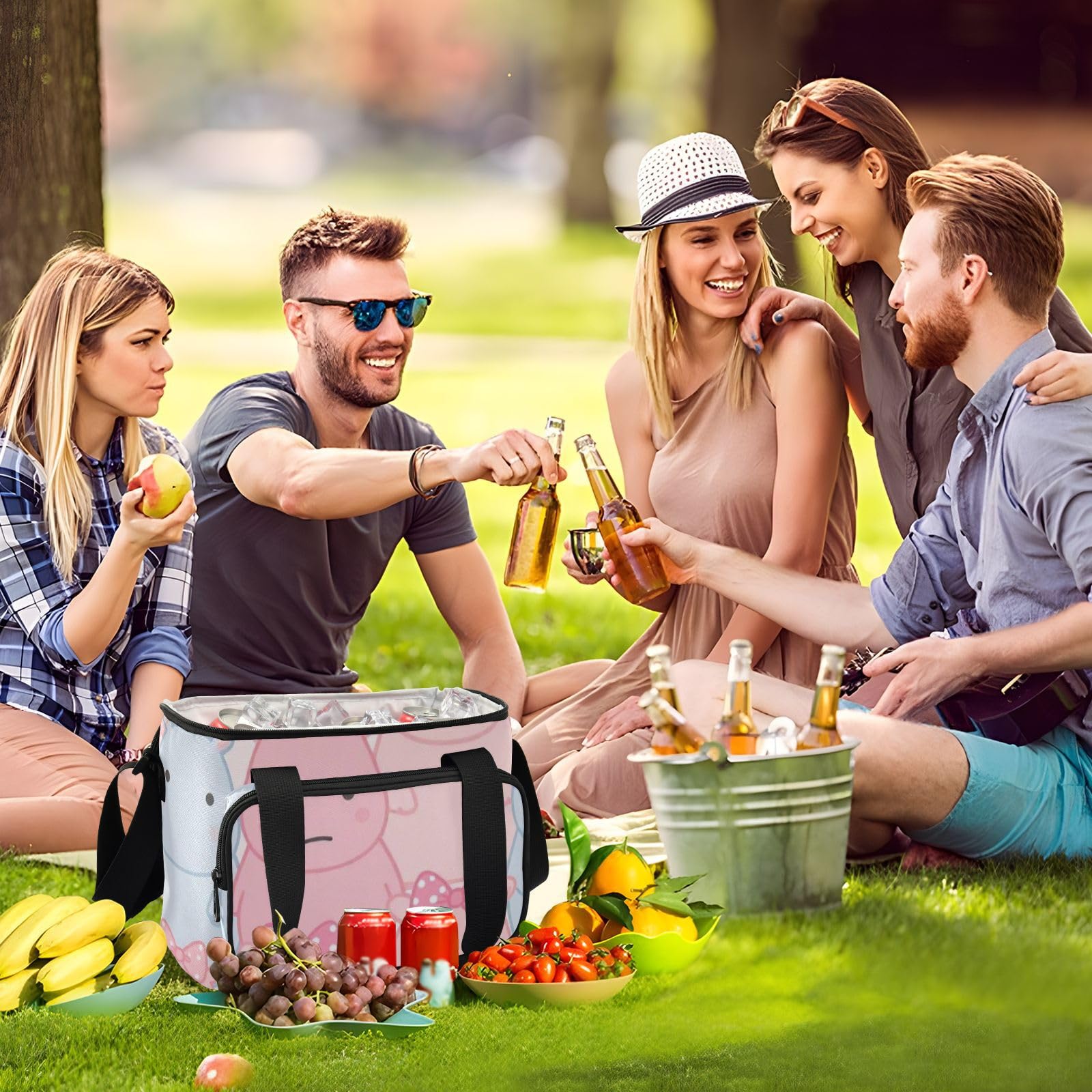 Wudan Blush Hipopotam z kokardkami bezszwowa szczelna torba na lunch pełny nadruk biuro dorośli