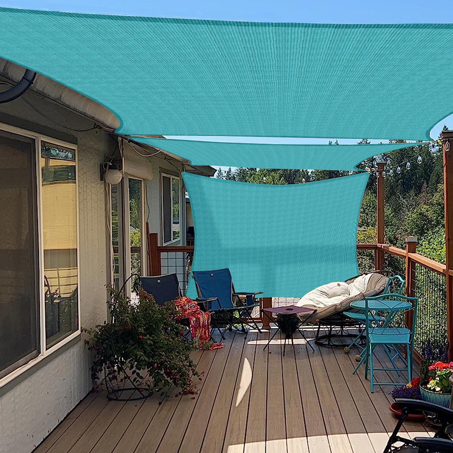 E&K Sunrise 8' x 8' Sun Shade Sail Rectangle Canopy Shade Cover UV Block for Patio Backyard Garden Outdoor (Turquoise)
