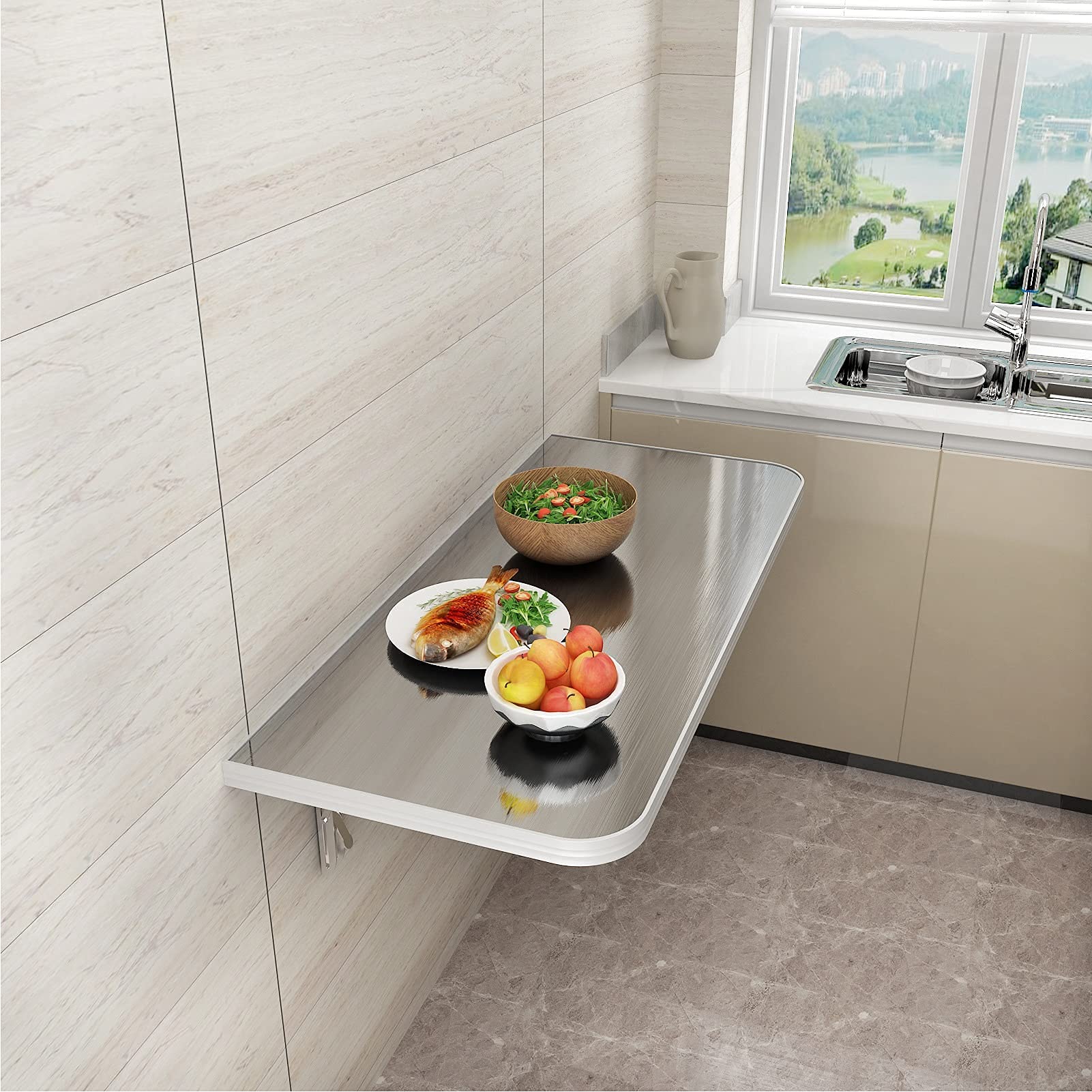 ASerZenith Computer Workstations Wall Mounted Folding Wall Table Fold-Down Desk | Outdoor Balcony Hanging Table,Drop Leaf Tables For Small Spaces,40 * 60Cm