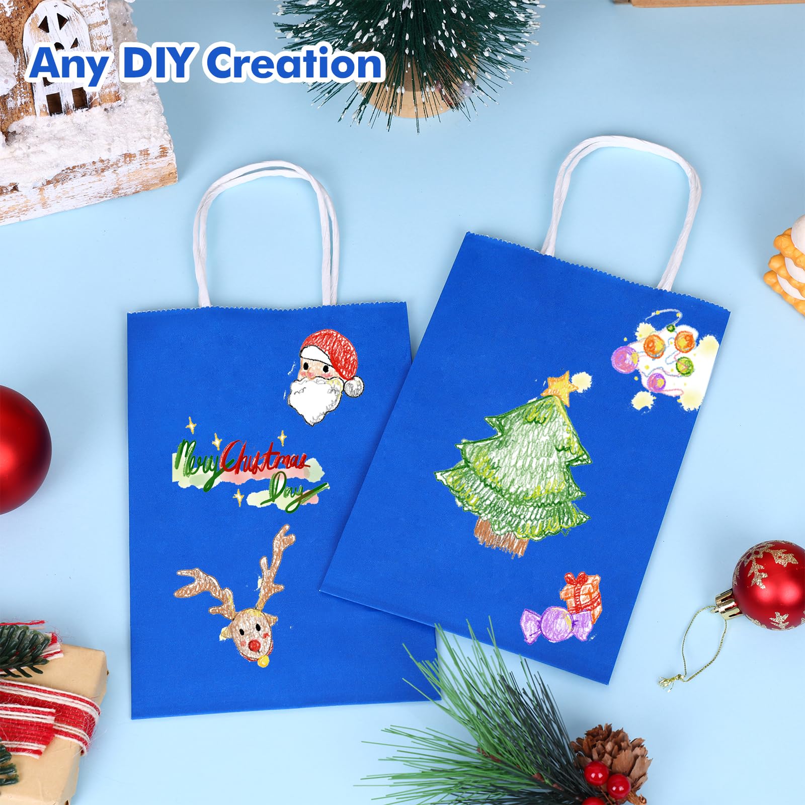 OUTUXED 25pcs 5.25x3.2x8in Blue Paper Bags, Small Blue Gift Bags with Handles Bulk for Shopping, Wedding, Merchandise, Birthday, Business