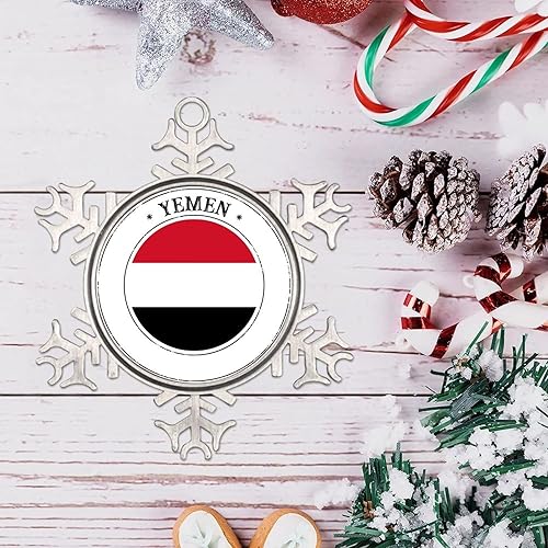 Miniatura 4 de Adorno de copo de nieve de Yemen, bandera de las naciones de Yemen, adornos de metal, recuerdo de regalo, adornos colgantes para decoración del