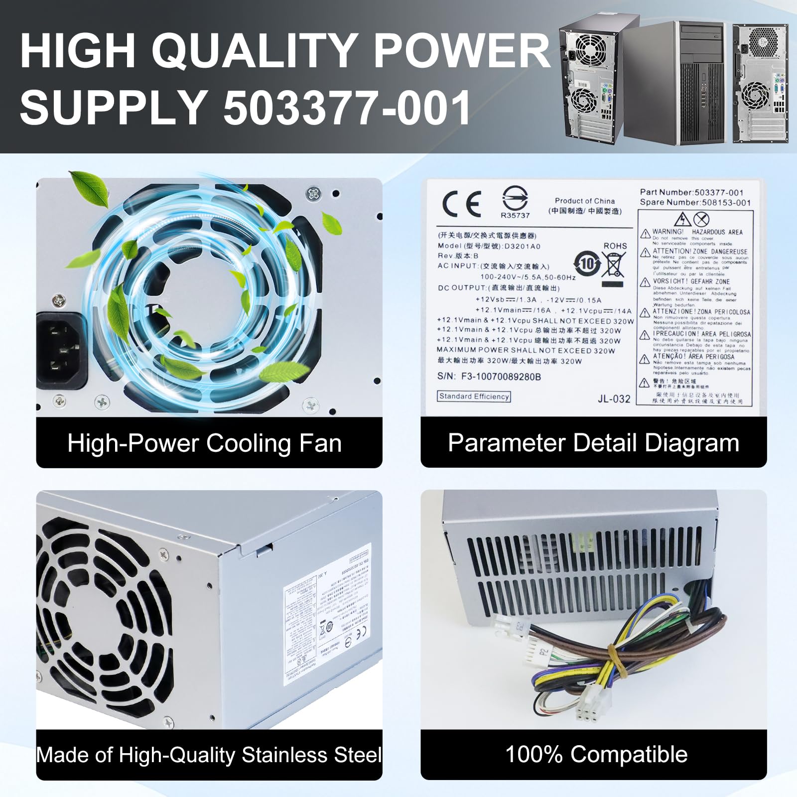 Amazon | LXun アップグレード 503377-001 320W 電源 D10-320P2A 電源