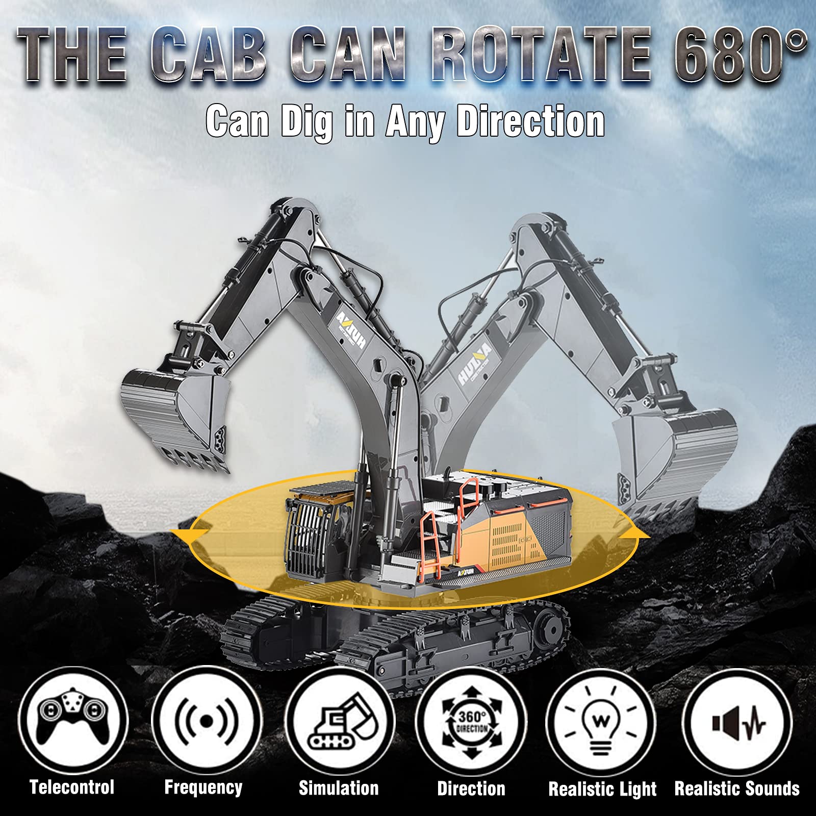 HNR 22 Channel 1:14 Remote Control Excavator Toy with Metal Shovel