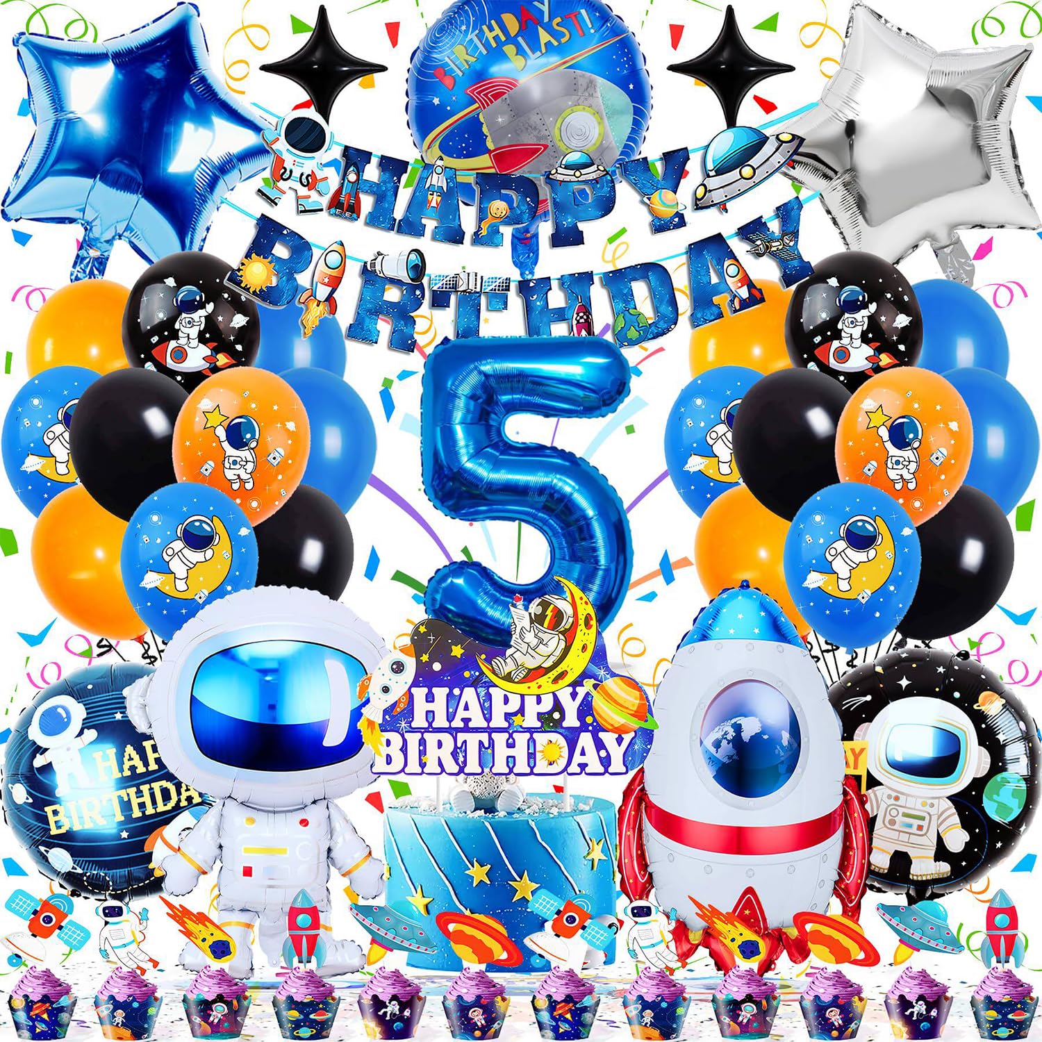 Dncvb Weltraum Geburtstag Deko XXL Astronaut Ballon | Space Party Deko mit Banner, Luftballons, Tortendeko, Weltraum Geburtstagsdeko für Themen Party Dekoration