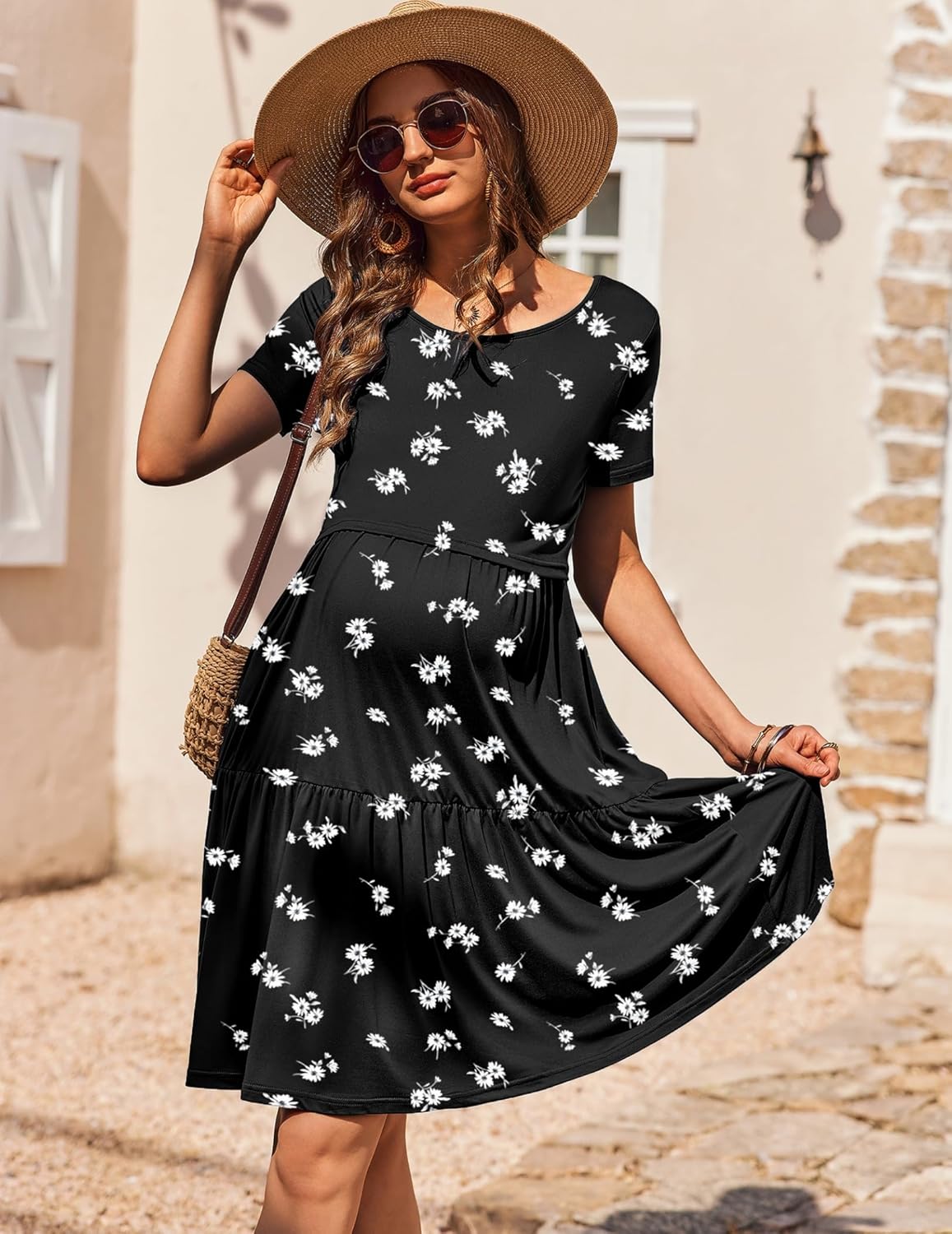 Ekouaer Nursing Dress Summer Short Sleeve Breastfeeding Casual Knee Length Maternity Dresses S-XXL - Image 2