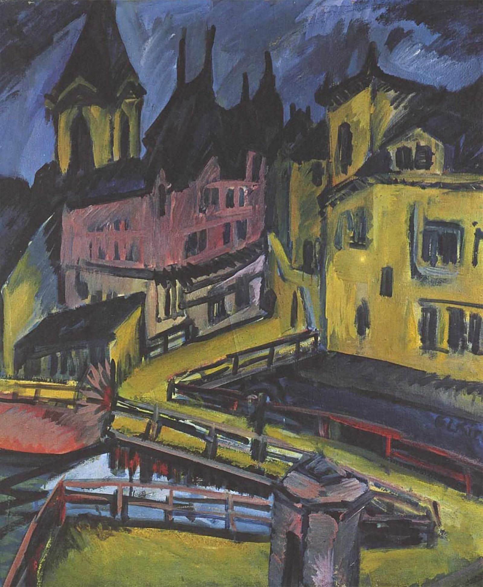 Artxlxxbn No Frame Famous Painting Art Wall Decor Abstract Art Picture Rowing Boat Under The Bridge By Ernst Ludwig Kirchner Animal Pictures For Home Decor 60X90cm
