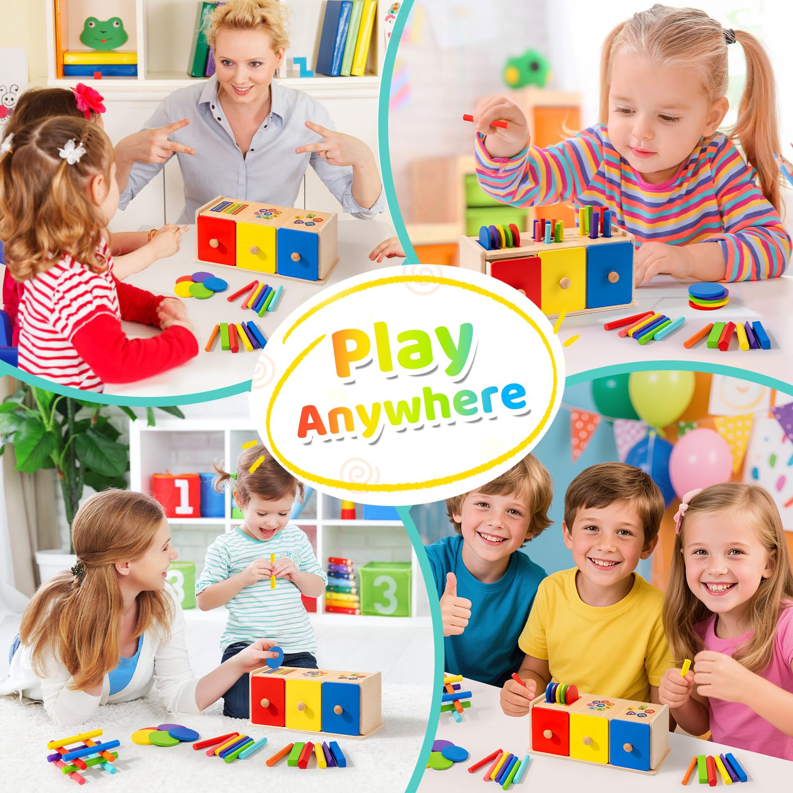 Jeux Montessori 1 2 3 Ans, 3 en 1 Jouet Enfant Bébé 1 2 3 Ans Jeu Educatif en Bois Tiroir Apprendre Les Couleurs Forme, Jouet Montessori Cadeau Fille Garçon 12 3 Ans Anniversaire Pâques Noël
