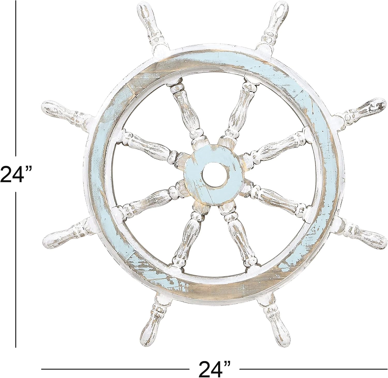 Deco 79 Wood Sail Boat Home Wall Decor Distressed Ship Wheel Wall Sculpture with White Accents, Wall Art 24" x 2" x 24", Blue