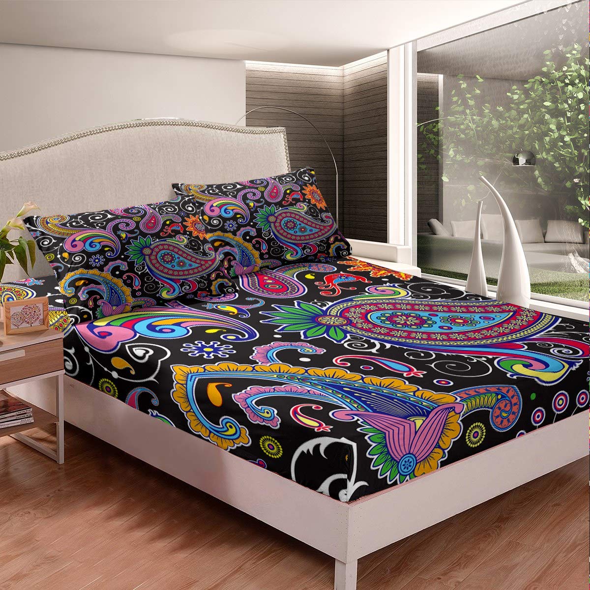 Set Biancheria Letto Bambino 2 Pezzi Stile Boho Con Arcobaleno, Fiori E Foglie, Rosa/blu, Piumino 172x228 Cm + Federa 76x50 Cm - 3