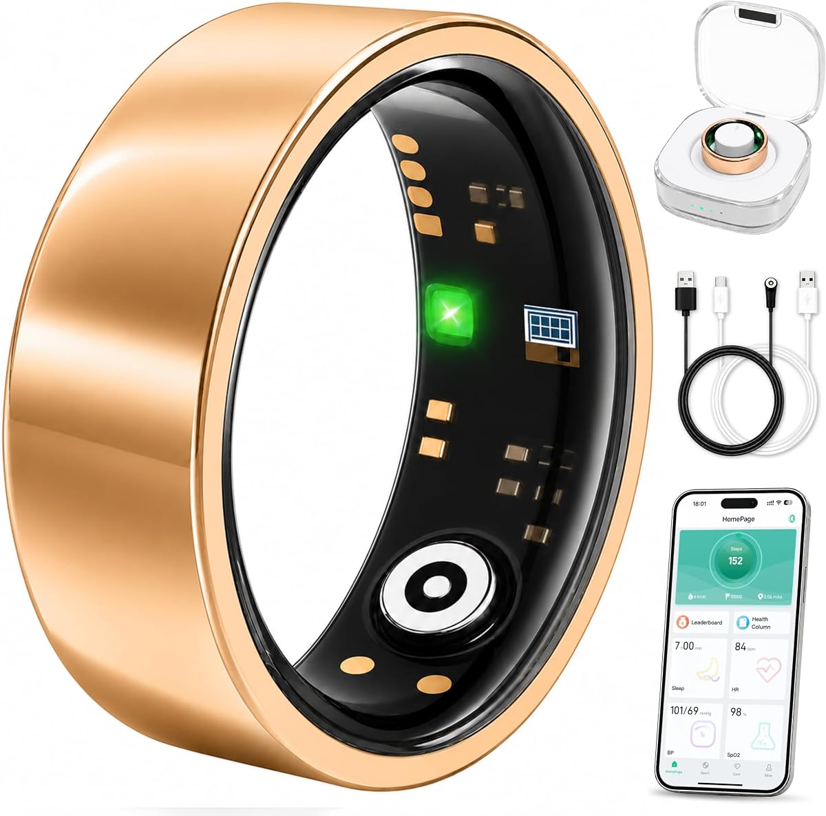 Smart Ring for Men & Women, Fitness Tracker, Sleep, Heart Rate, SpO2 | No subscription app, iOS & Android compatible, IP68 waterproof, sleep and naps, activity, women's health, family care.