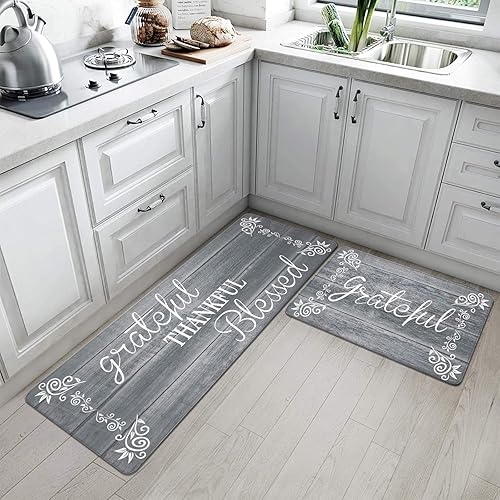 Miniatura 7 de HEBE Anti Fatigue Kitchen Mat Set of 2 Non Slip Cushioned Kitchen Mats for Floor Waterproof Farmhouse Kitchen Rugs and Mats Set Comfort Standing gris
