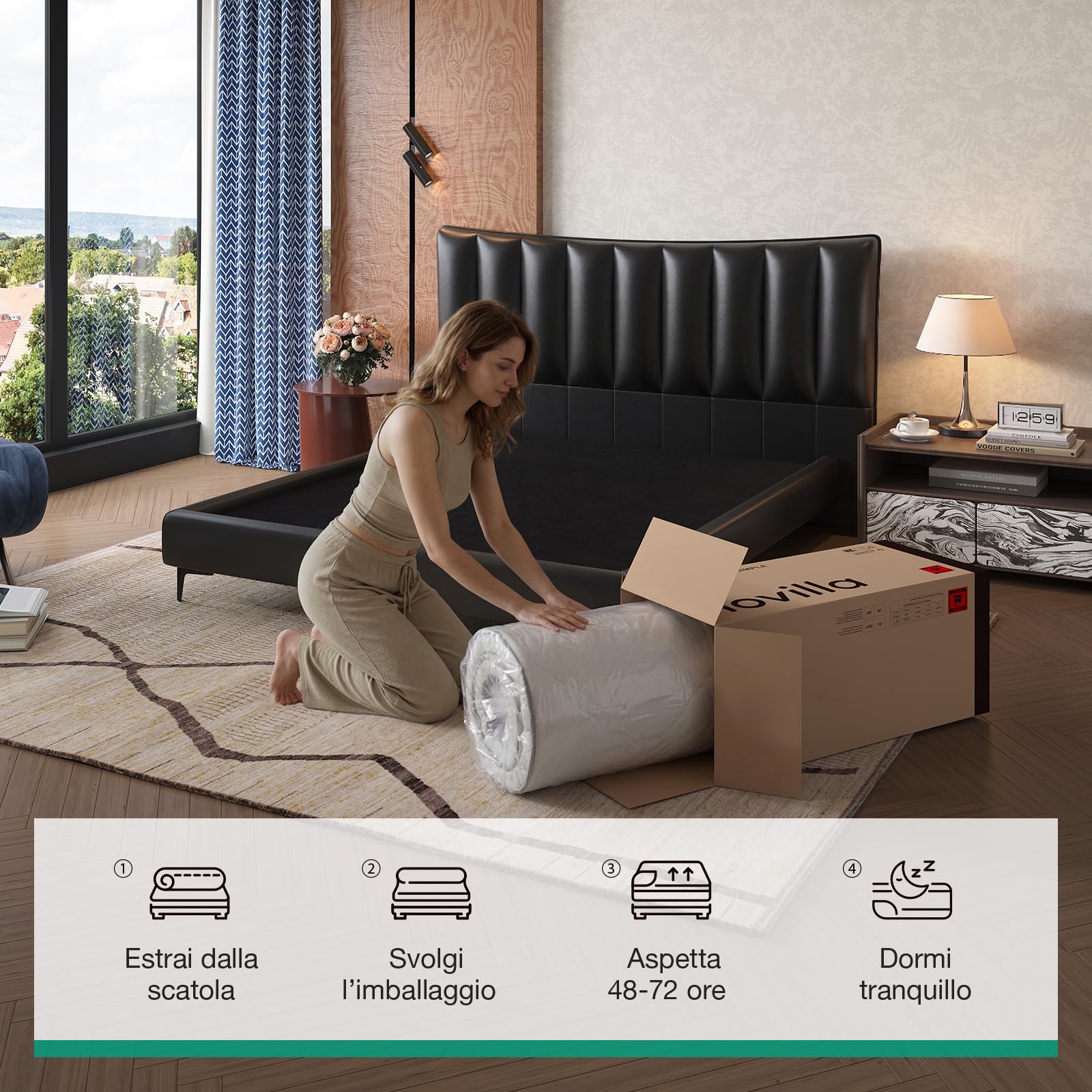 Novilla Materasso 90x200, Materasso Singolo, Altezza 20 cm, Gel Memory Foam, Schiuma Traspirante in Fibra di Bambù, Sostegno Perfetto, Rispettoso Della Pelle, Mediamente Solido