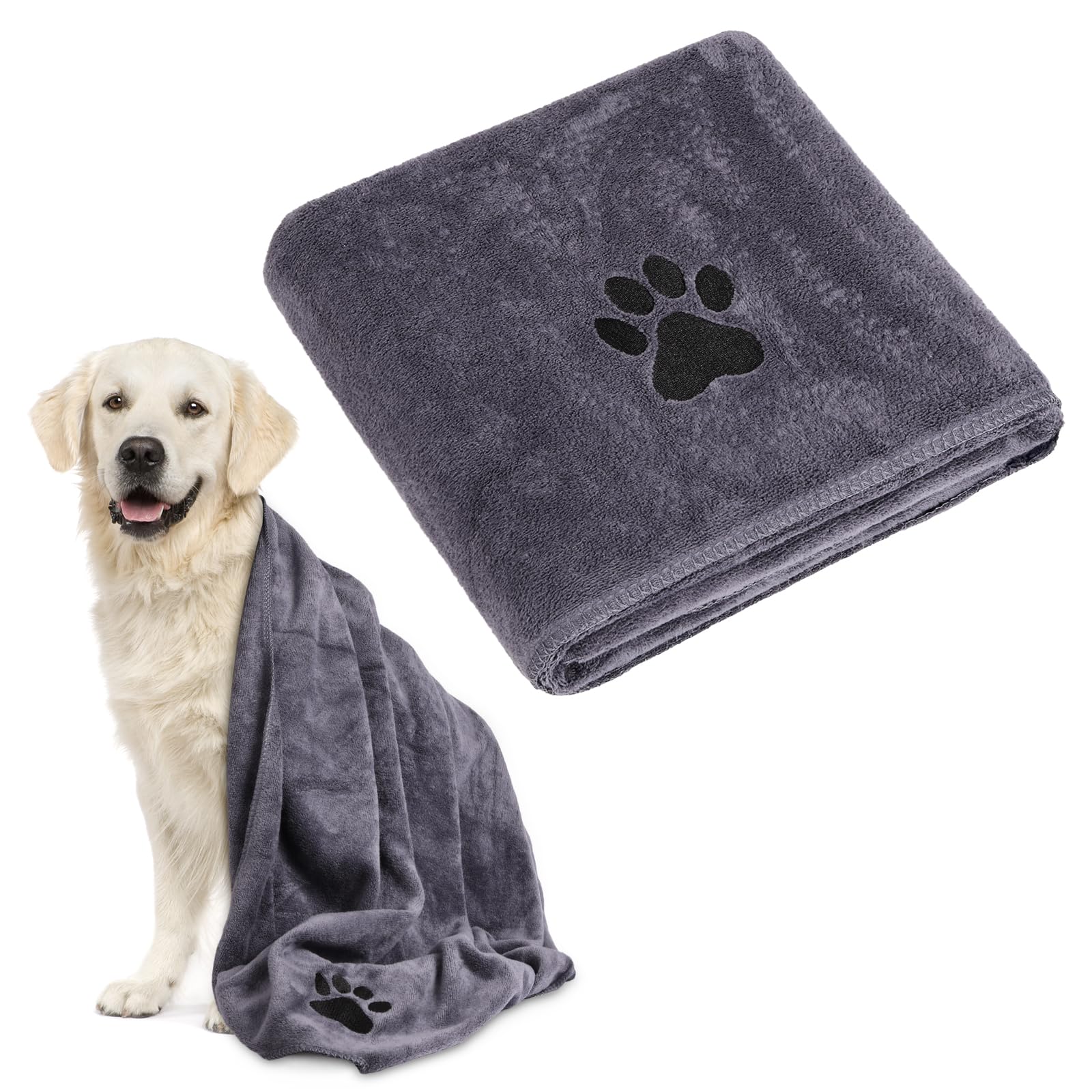 Adiwo Hunde Handtuch, 140 * 70cm Hundehandtuch Extra saugfähig, Schnelltrocknend Haustier Mikrofaser Handtücher, Geschenk Geeignet für Hunde Katzen Oder Andere Haustiere, Grau