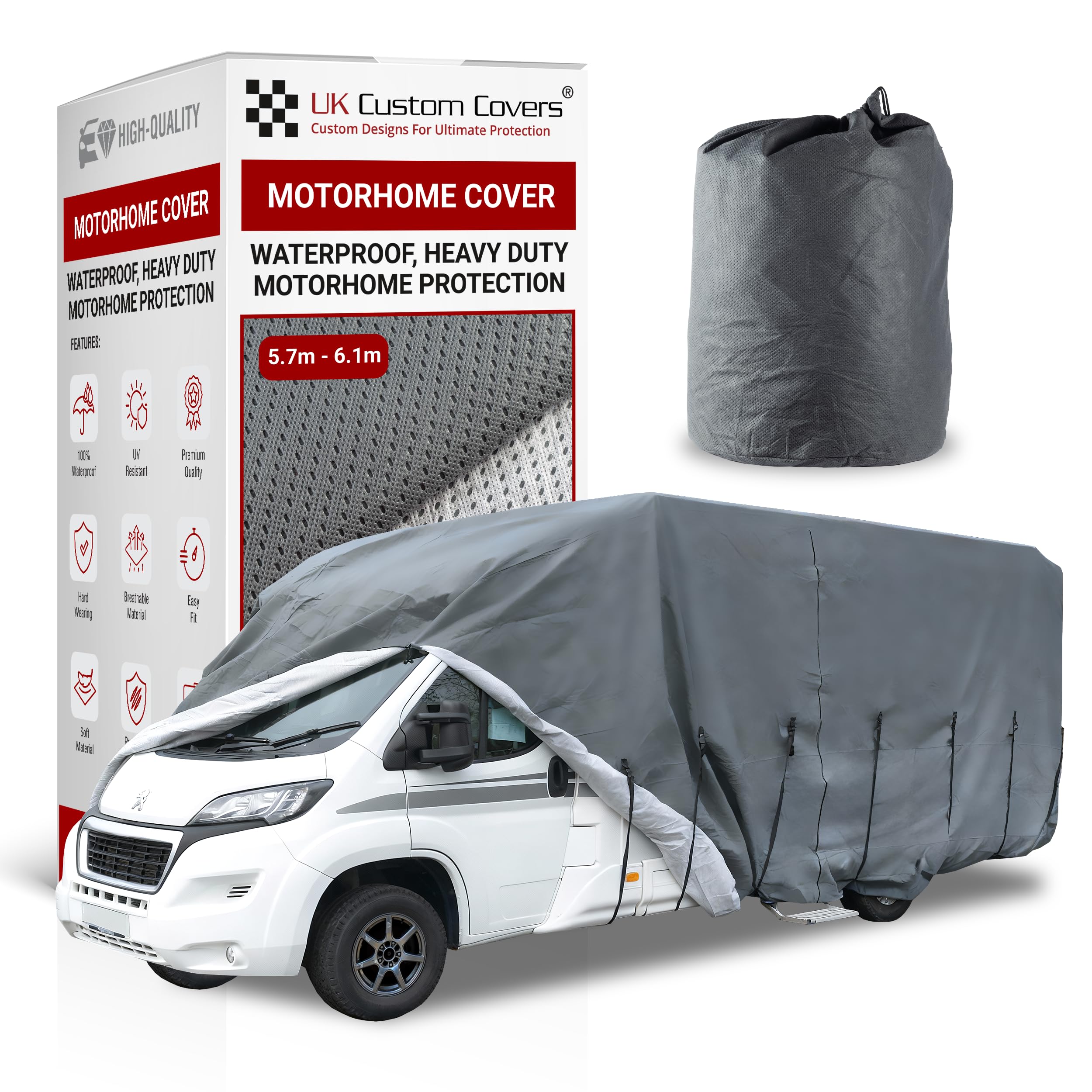 UK Custom Covers MC860GREYAD4 - Funda impermeable para autocaravana de 4 capas, color gris, tamaño 5,7-6,1 m