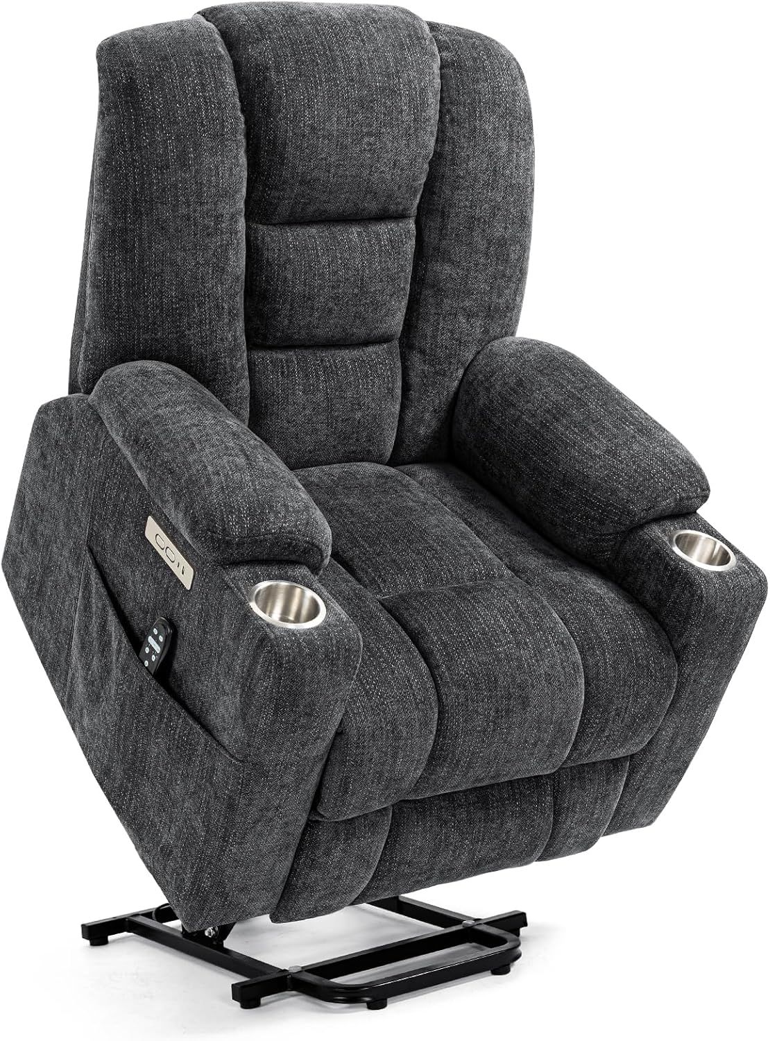 Furnimart Power Lift Recliner Chair for Elderly, Massage Recliner with Heating, Ergonomic Lounge Chair for Living Room with Cup Holders, Extended Footrest, Side Pockets, USB Ports (Chenille Gray)