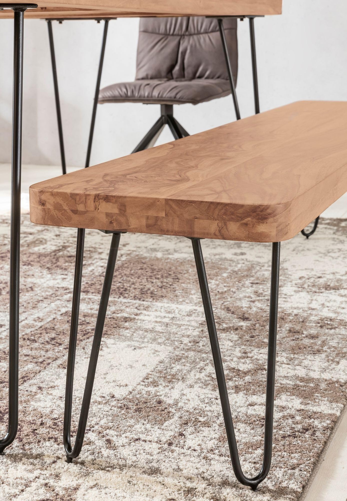 FineBuy Banc de Cuisine en Bois Massif Acacia/Métal 160 x 45 x 40 cm | Style Champêtre pour Salle à Manger - Capacité de Charge 200-250 kg | Table de Cuisine
