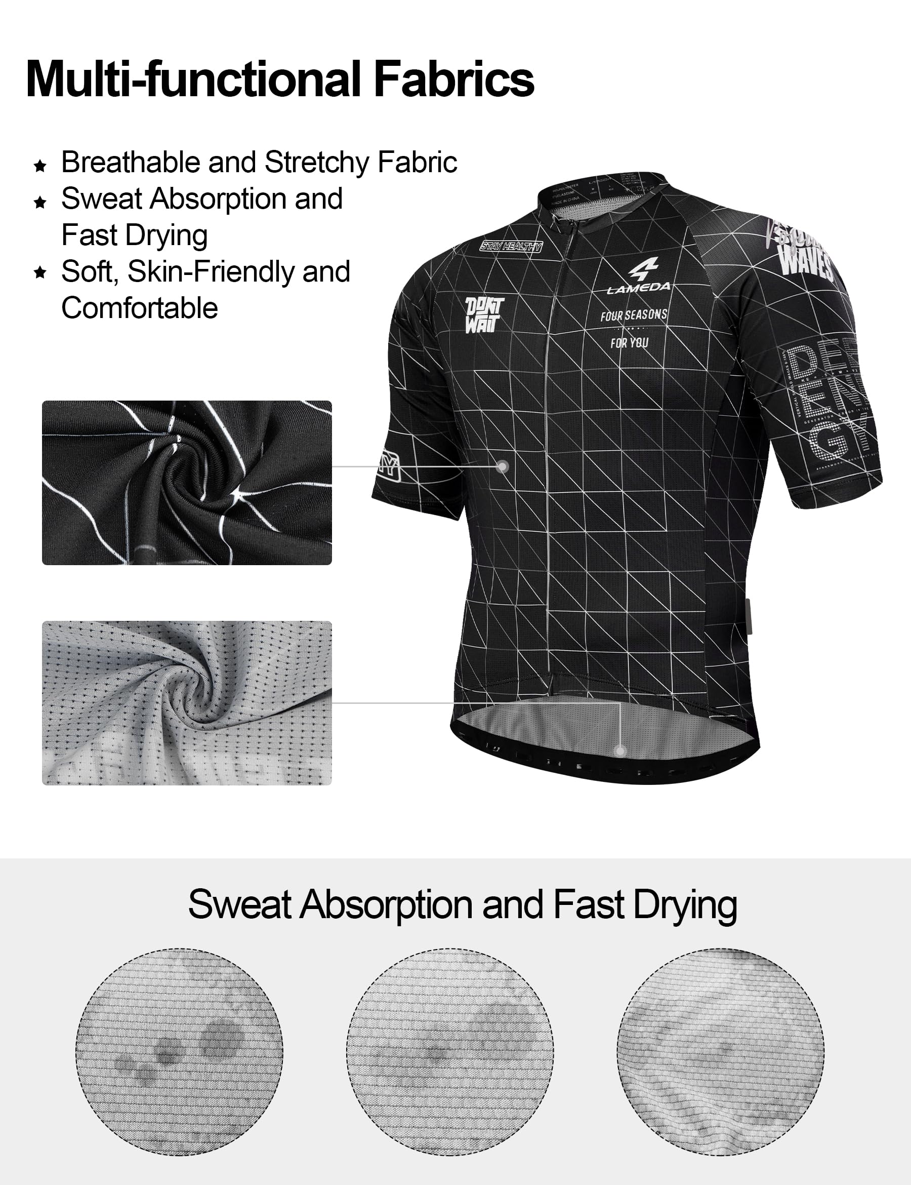 LAMEDA Maillots de Cyclisme Manche Courte Homme Jersey VTT Séchage Rapide Respirant Maillot de Vélo Été Élastique