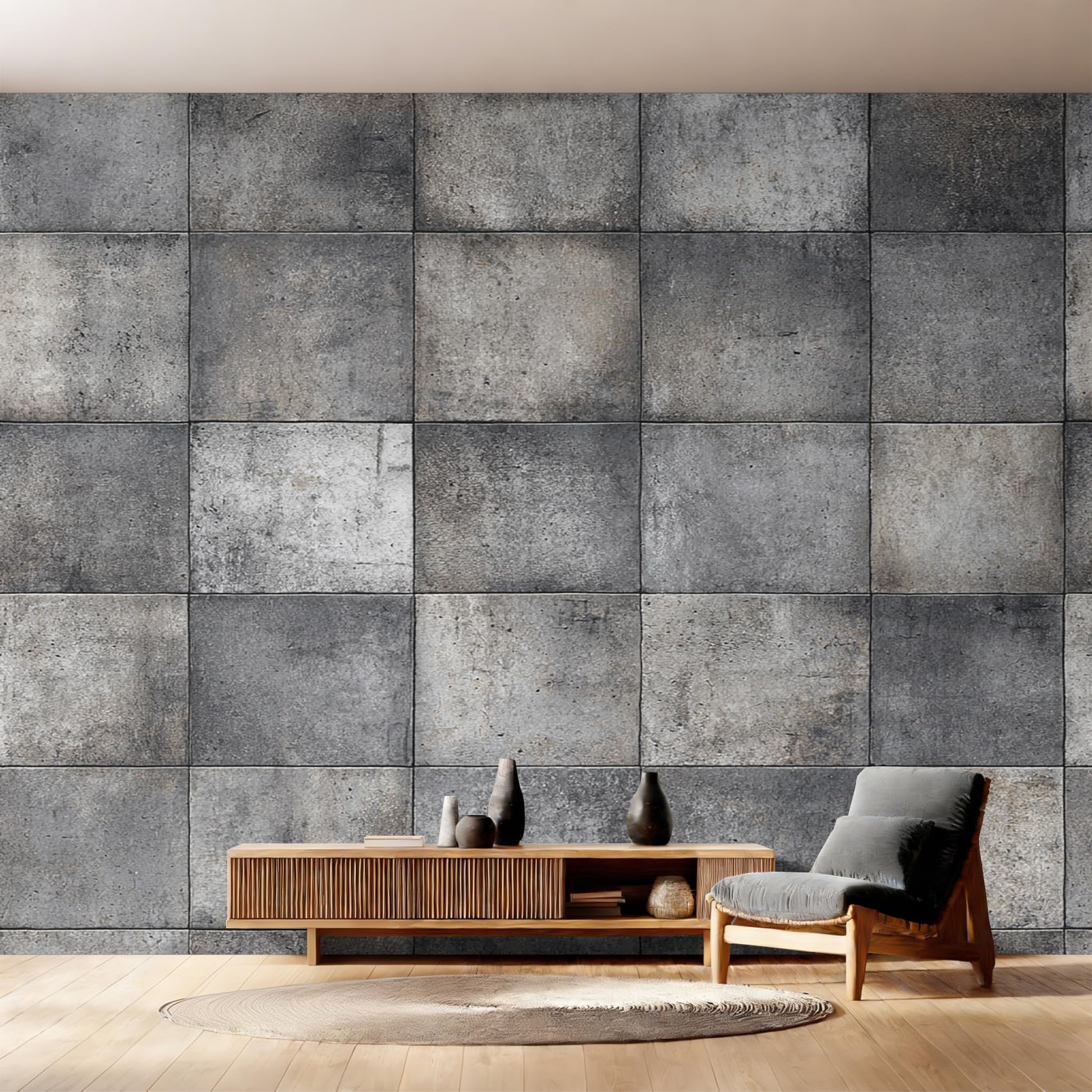 Papier peint mur de brique gris fresque murale intissée pour rénover le salon