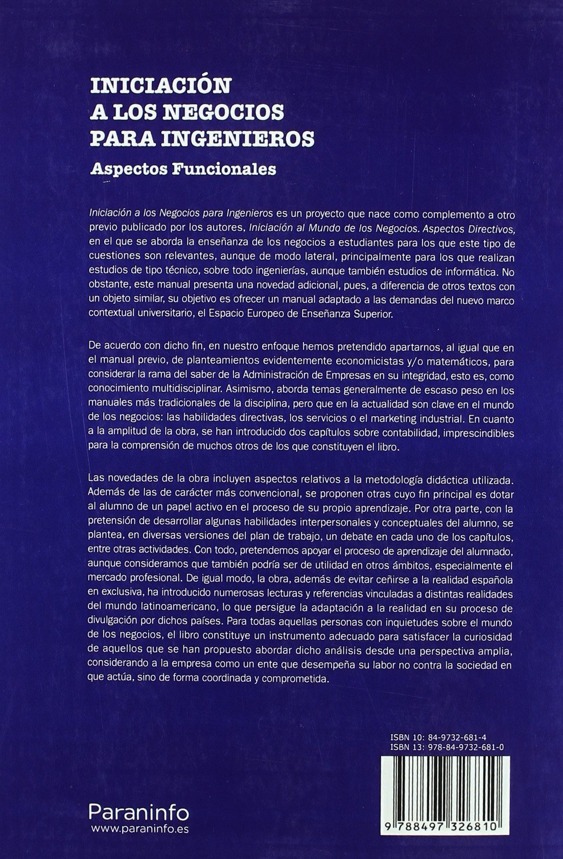 Iniciación a los negocios para ingenieros. Aspectos funcionales (Administración)