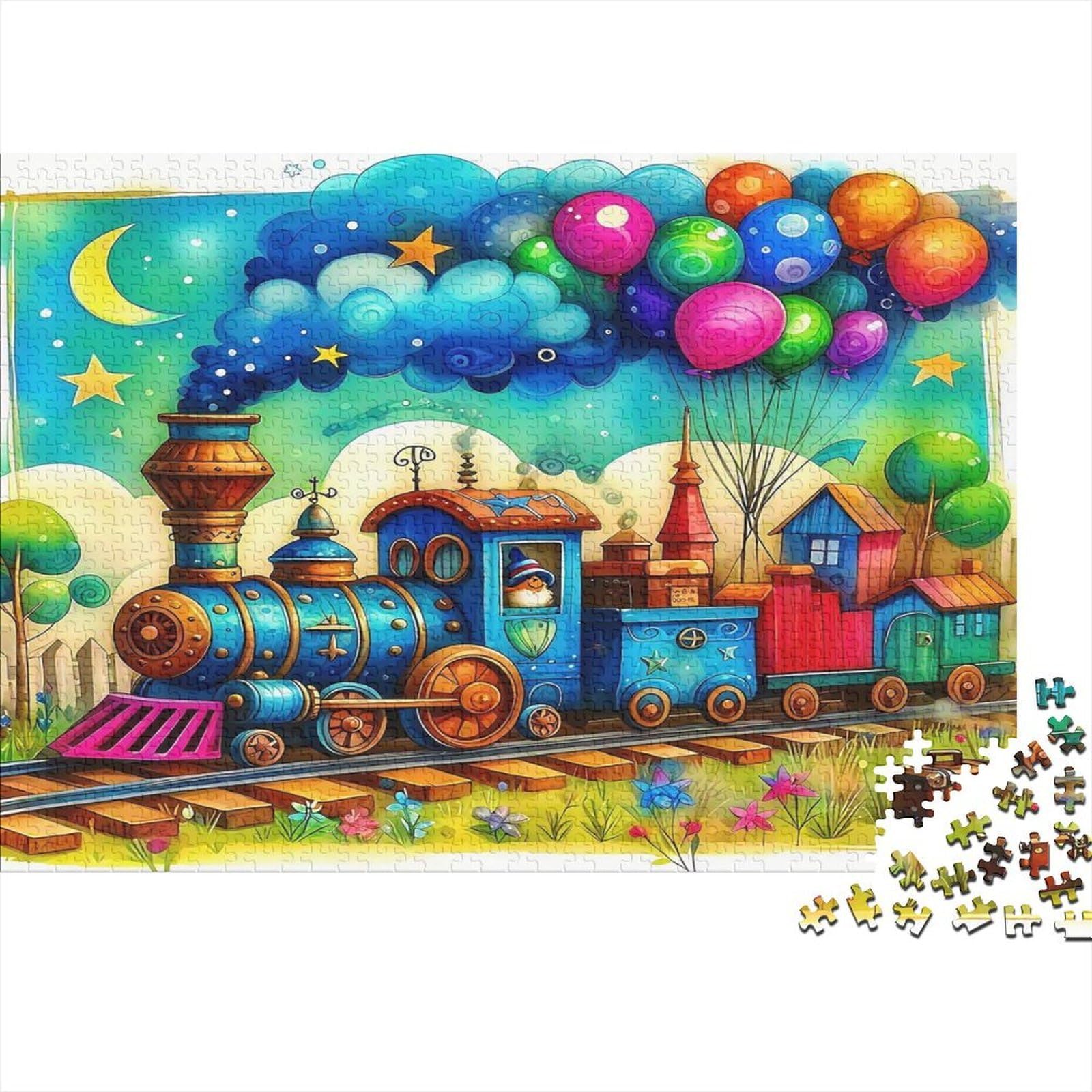 Steam Train Countryside 1000 Piece Jigsaw Puzzle Jigsaw Puzzle for Adults Balloon Scene Puzzle Game for Family Relaxation Focus 38x26cm/1000pcs