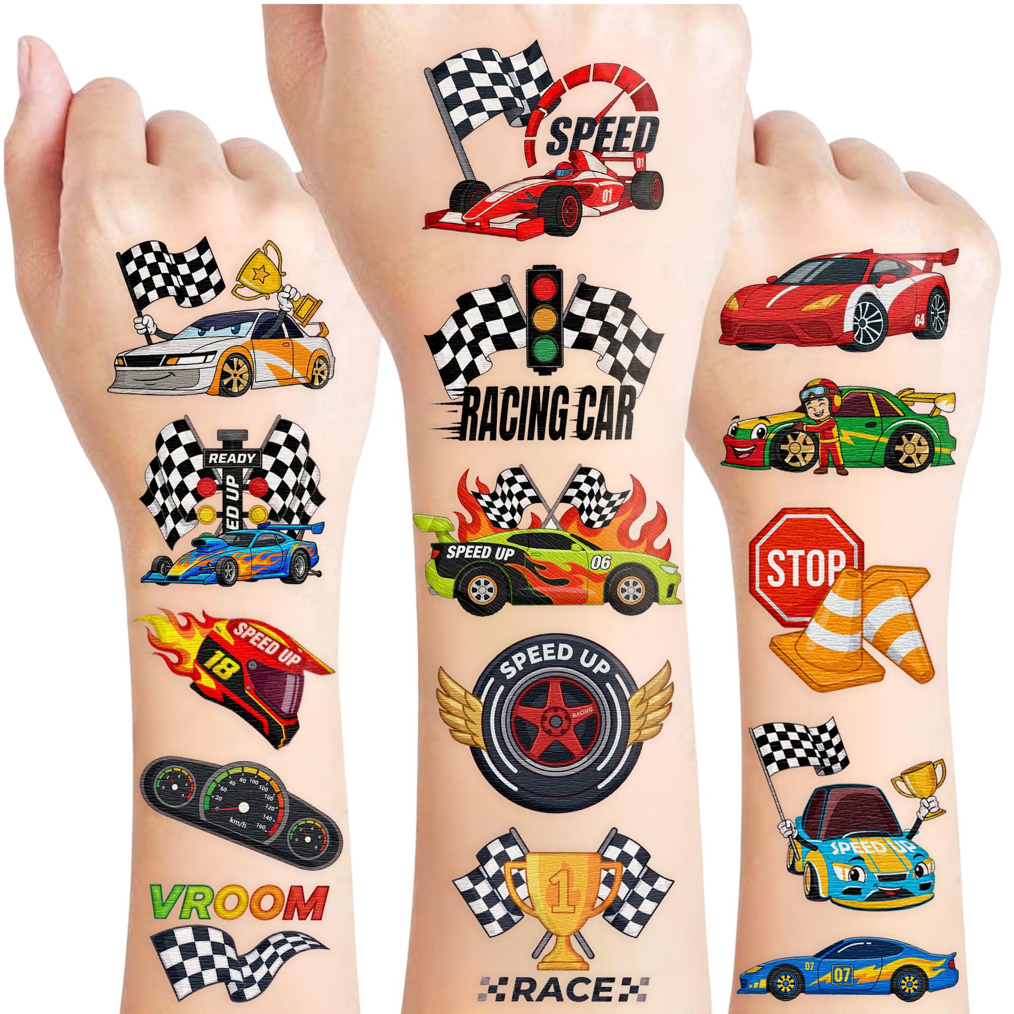 96 PCS Race Car Temporary Tattoos For Kids, Birthday Party Favors