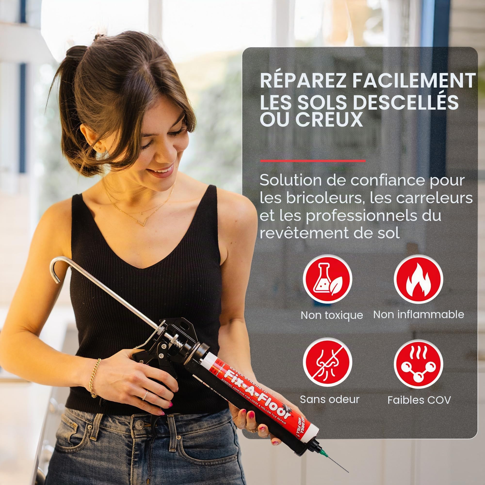 Fix-A-Floor Kit d'injection de micro-précision réutilisable, transparent, pour réparation de sols en bois, vinyle, carrelage