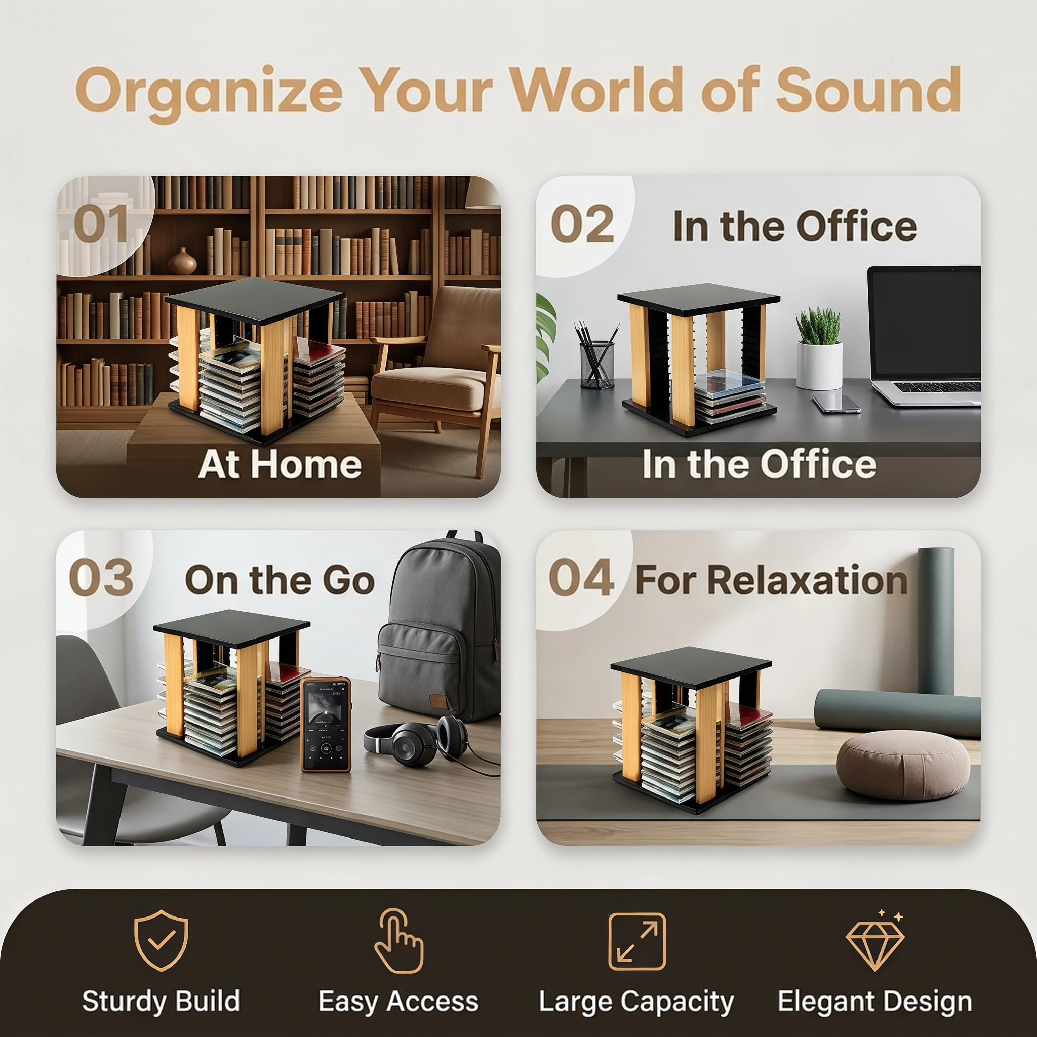 Porta CD da Scrivania, Porta CD Girevole, Ripiano in Legno per CD con capacità Fino A 45 Custodie, Organizer per CD per Home Theater E Collezionisti Musicali.