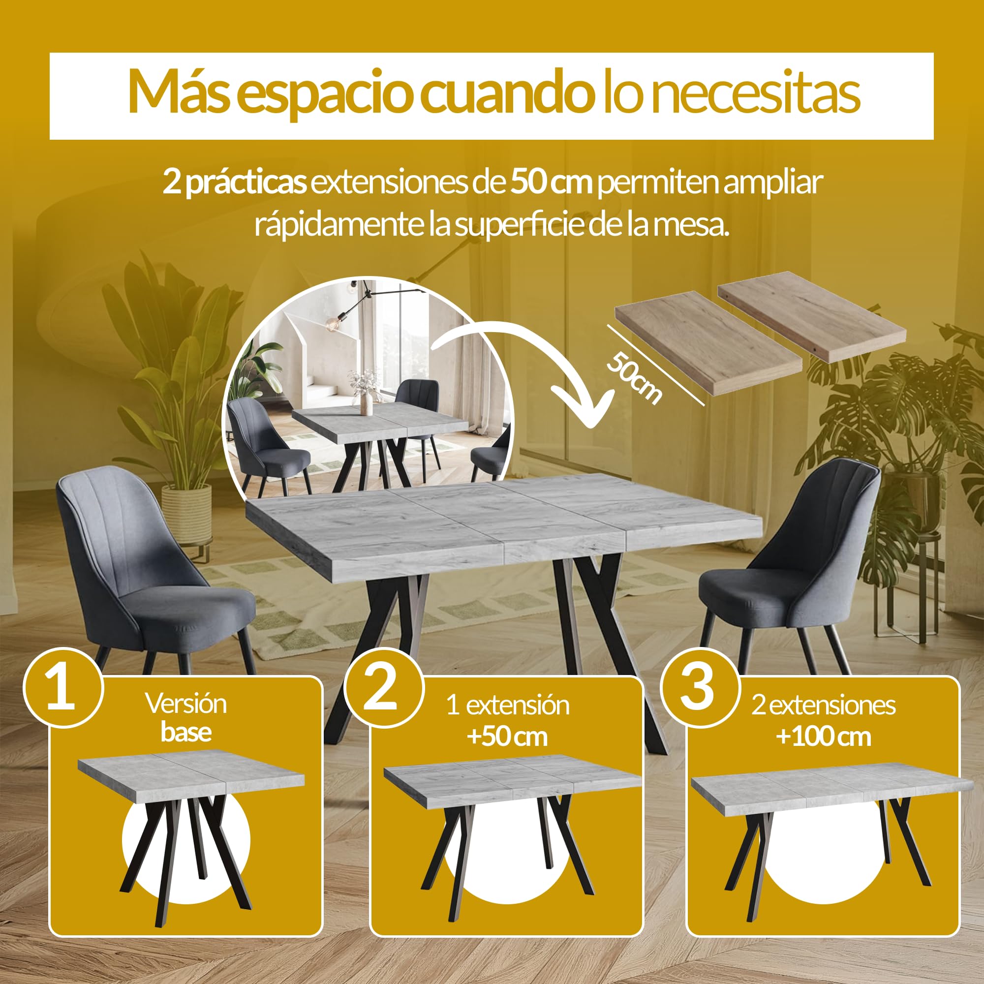 Mesa Comedor Extensible Cuadrada Rico, 120-220 cm, Grafito