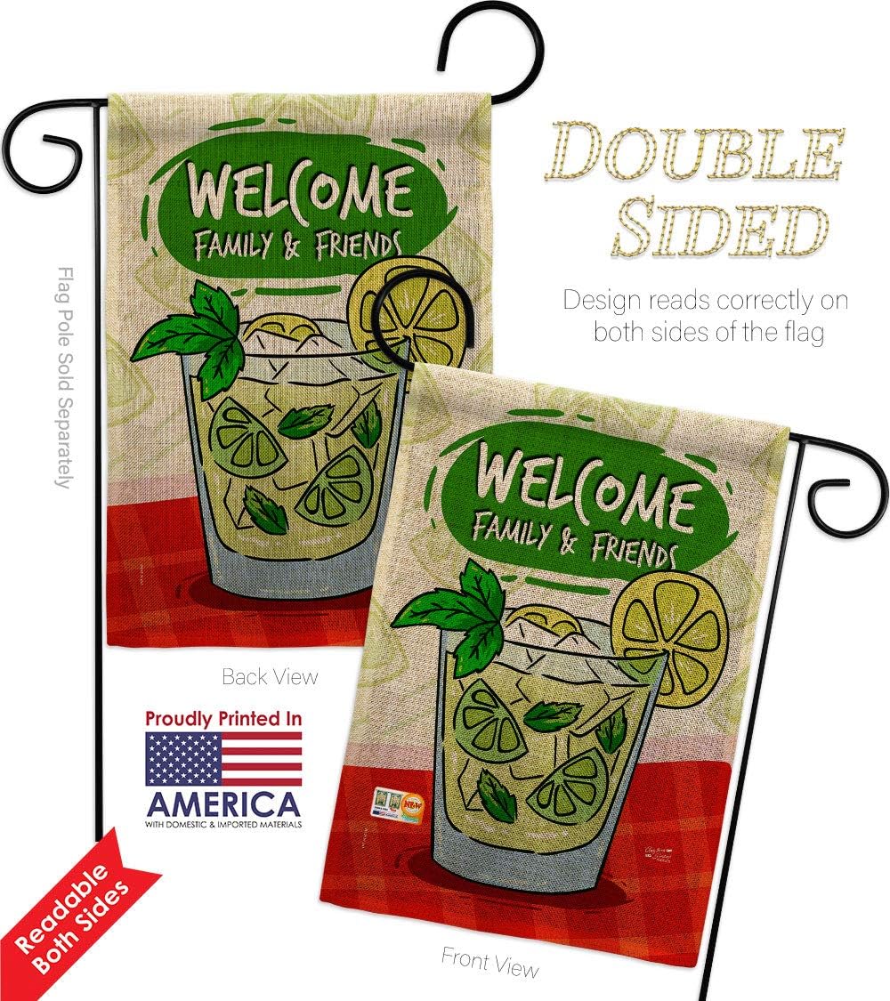 Cool Mojito with Friends Burlap Garden Flag Beverages Cocktail Margarita Bloody Mary Mai Tai Summer Tropical Refreshing Small Decorative Gift Yard House Banner Double-Sided Made In USA 13 X 18.5